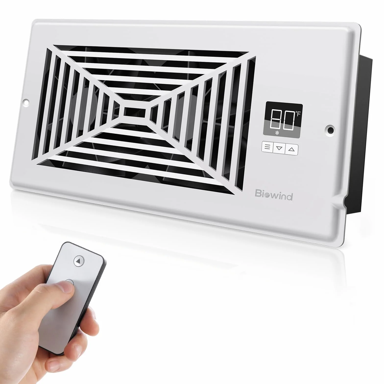 BIOWIND - Ventilador silencioso de registro con 10 velocidades para agujeros de registro de 4" x 10", ventilador inteligente de calefacción y enfriamiento para conductos de aire con control remoto y