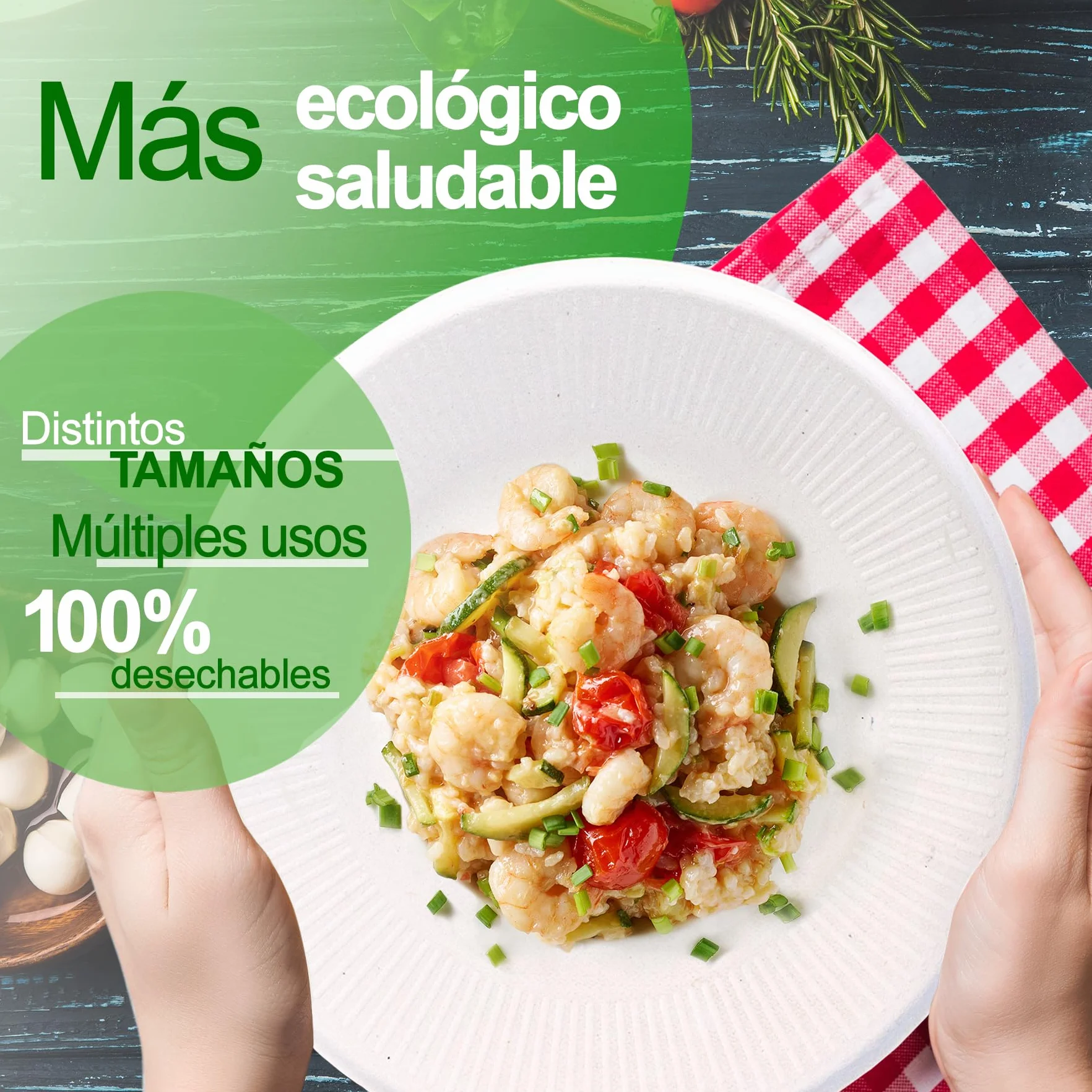 Pack 50, 100, 200, 500 o 1.000 Platos Desechables Biodegradables, Hechos de Fibra de Caña de Azúcar, Natural, 100% Biodegradable, Redondo, Planos, para Comidas, Barbacoa, Fiestas, Cumpleaños.