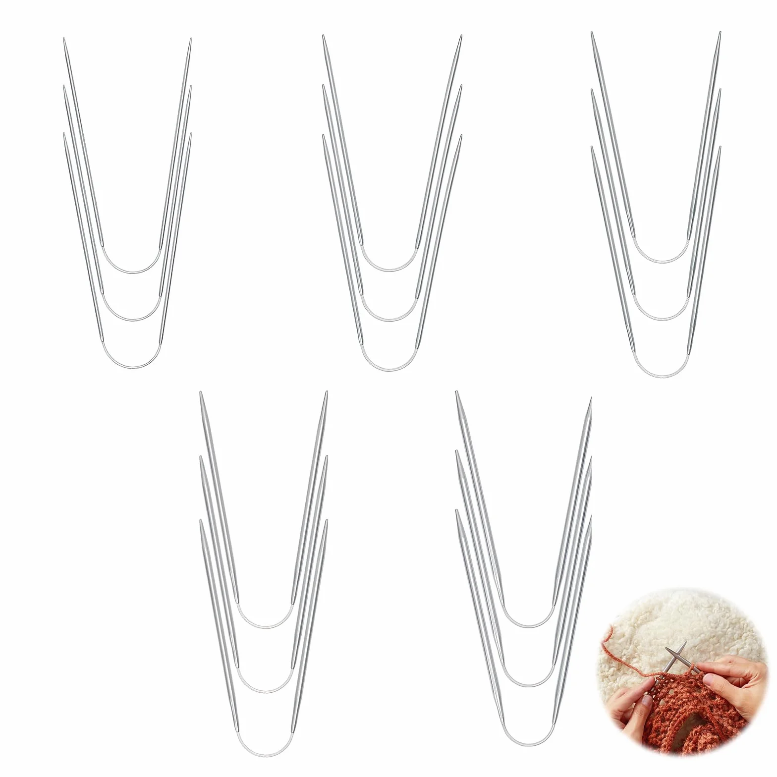15 Piezas Agujas de Tejer Circulares Acero Inoxidable, 2 mm/2,5 mm/3 mm/3,5 mm/4 mm Juego de Agujas de Tejer Punto para Principiantes Aguja de Hilo para Sombreros Calcetines Bufandas Sombreros Tejido