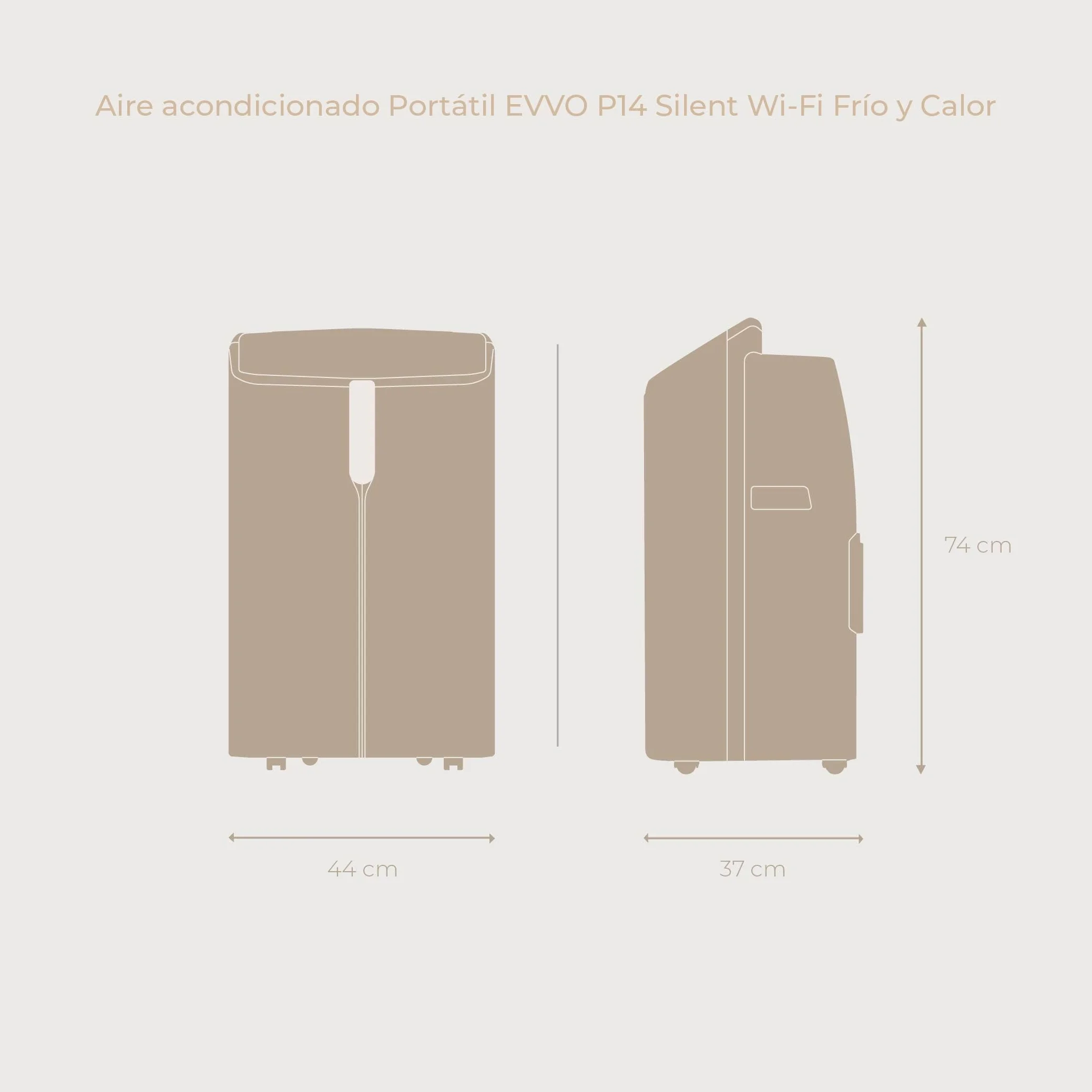 EVVO Clima P14 Silent WIFI - Aire Acondicionado Portátil 14000 BTU con Bomba de Calor - Pingüino Aire Acondicionado y Calefacción, WiFi, Silencioso, Deshumidificador, Frío y Calor con Kit de Ventana