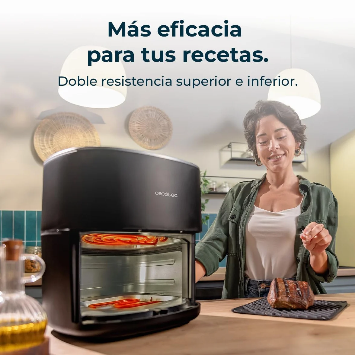 Cecotec Freidora de Aire sin Aceite 6,5L con Doble Resistencia Cecofry&Grill Duoheat 6500 Plus. 2200W, Air Fryer, Grill y Plancha, Pizzas, Ventana Visualización, 12 Menús, Temperatura 40-200°C