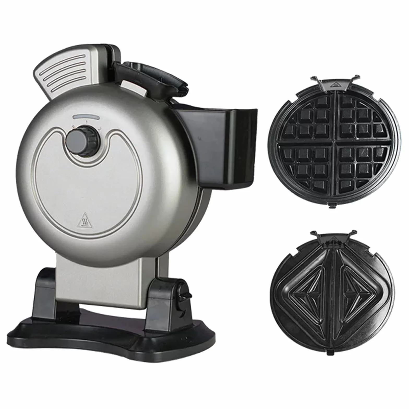 Gofrera Vertical De 650 W, Antiadherente, con 2 Niveles De Tostado, Protección contra Desbordamiento, Recipiente para Goteo Y Placas Extraíbles, Ideal para Sándwiches Y Pasteles. Silver