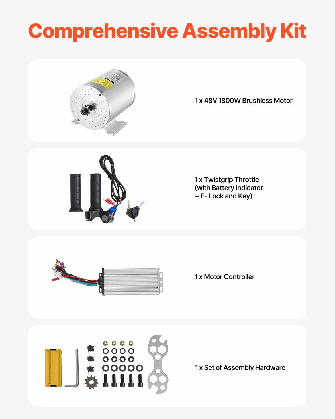 VEVOR Bezszczotkowy Silnik Elektryczny DC 2000W 48V 4300 RPM z Kontrolerem Prędkości i Manetką