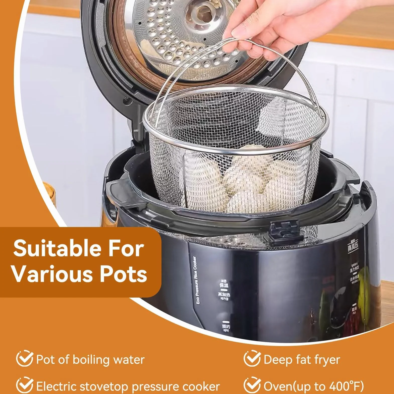 Cesta Vaporera de Acero Inoxidable, Insertos para Cocinar al Vapor, Colador y Filtro para Ollas y Freír