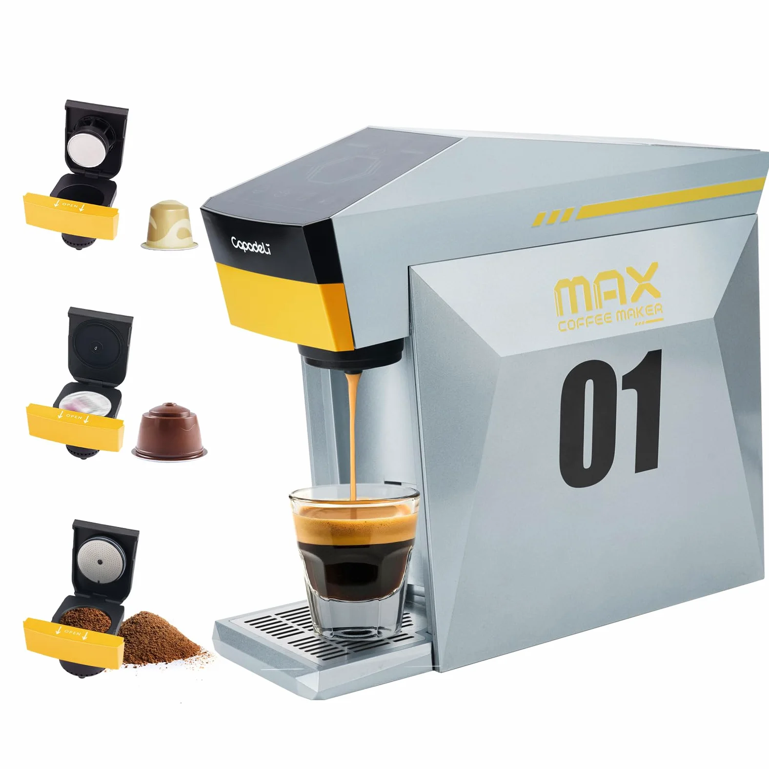 Máquina de café espresso multifuncional 4 en 1, 19 bares, para cápsulas de café NES-presso Original/lor/Dolce Gusto/molido, pequeña máquina automática de café (gris)