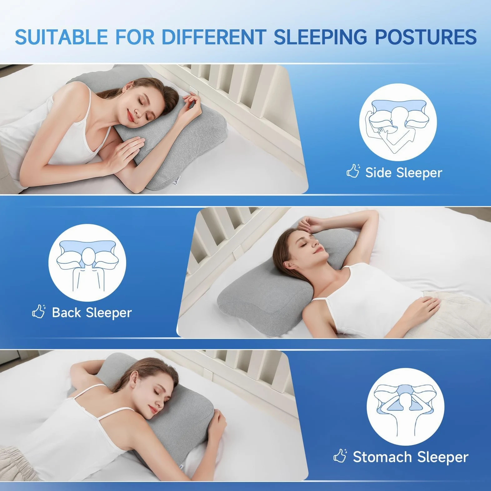 jiaao Almohada Cervical de Espuma Viscoelastica, Almohada Cervicales y Cuello, Almohada Ortopedica para Soporte de Cuello, Almohadas Ergonómico para Dormir de Lado y Boca Arriba, Gris Claro