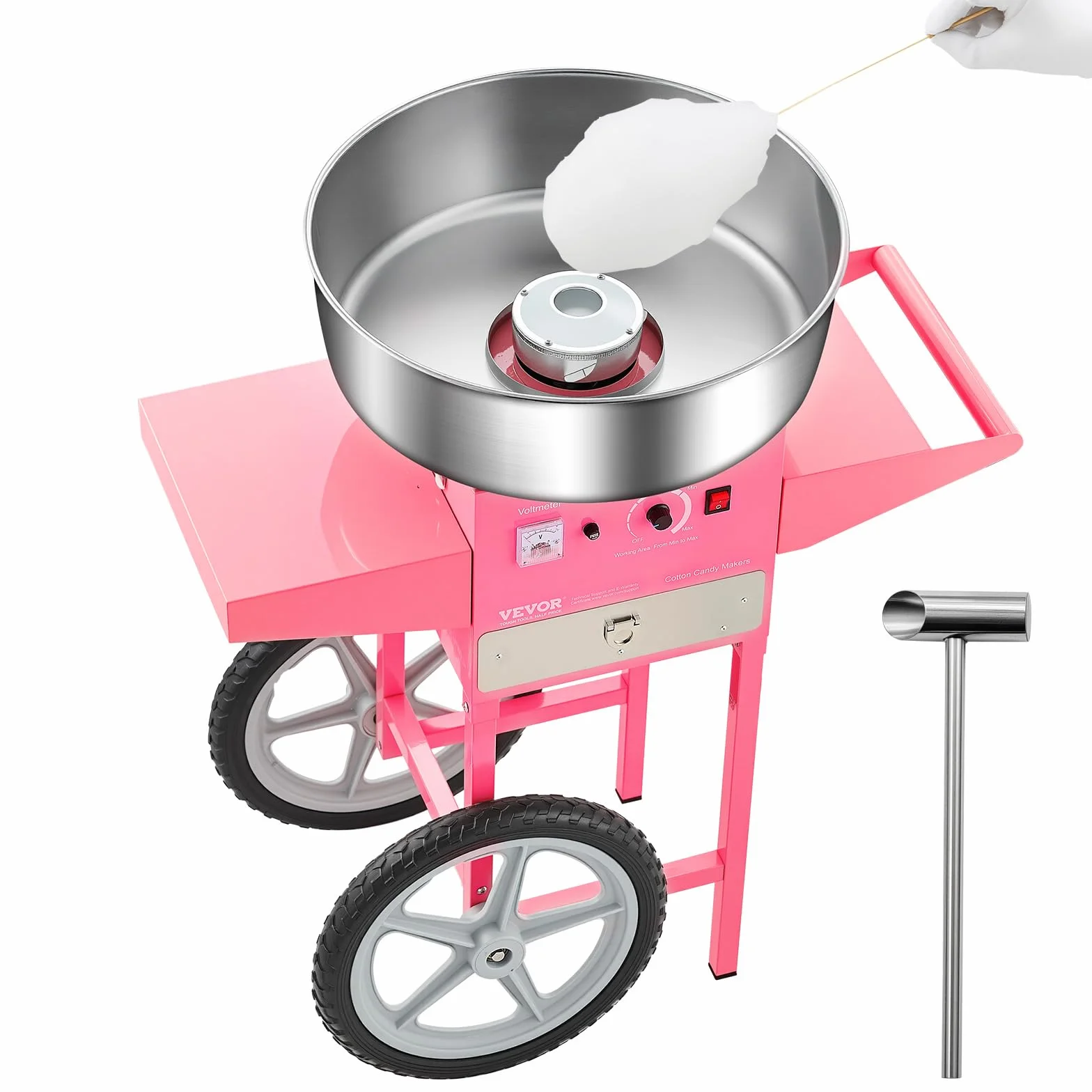 VEVOR Máquina Eléctrica de Algodón de Azúcar con Carro, 1000 W, con Recipiente de Acero Inoxidable de 52 cm, con Cuchara, para Hogar, Cumpleaños, Fiestas Familiares, Rosa, 819 x 520 x 855 mm
