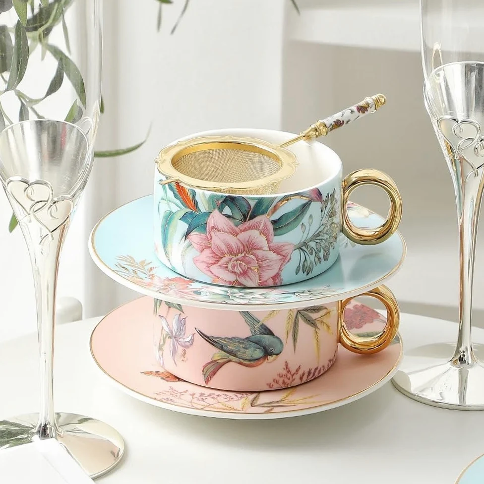Tazas de café y tazas de café expreso, juego de 4 tazas de café y platillo apilables, juego de tazas de té de cerámica
