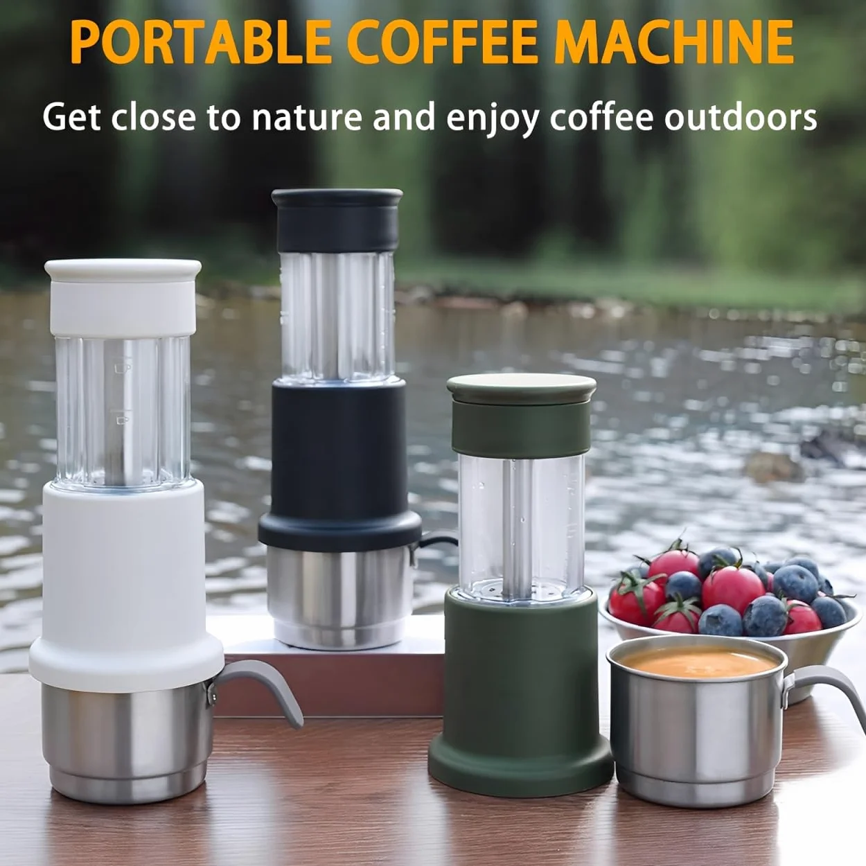 Máquina de café expreso portátil,Cafetera Portátil Cápsula de Espresso 3 en 1, Operación Manual, Mini Cafetera de 10-15 Bares, Máquina Café pequeña para Viajes, Camping