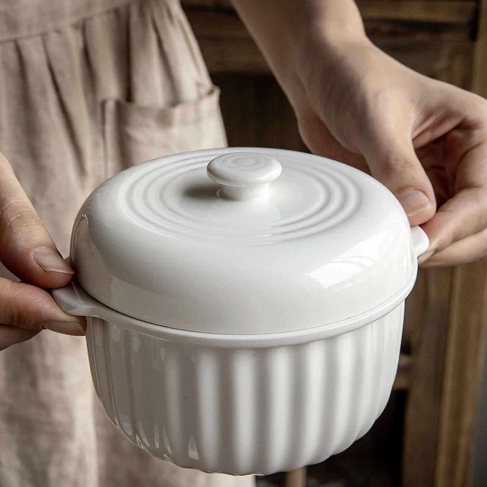 Tazón de Sopa, Tazones de Guiso, Tazas de Caldo, Tazones de Sopa con Asas, Taza de Sopa de Microondas con Tapa, Tazones de Sopa de Cebolla Francesa-Blanco-15x11x10cm, 450ml (Color : White, Size : 15