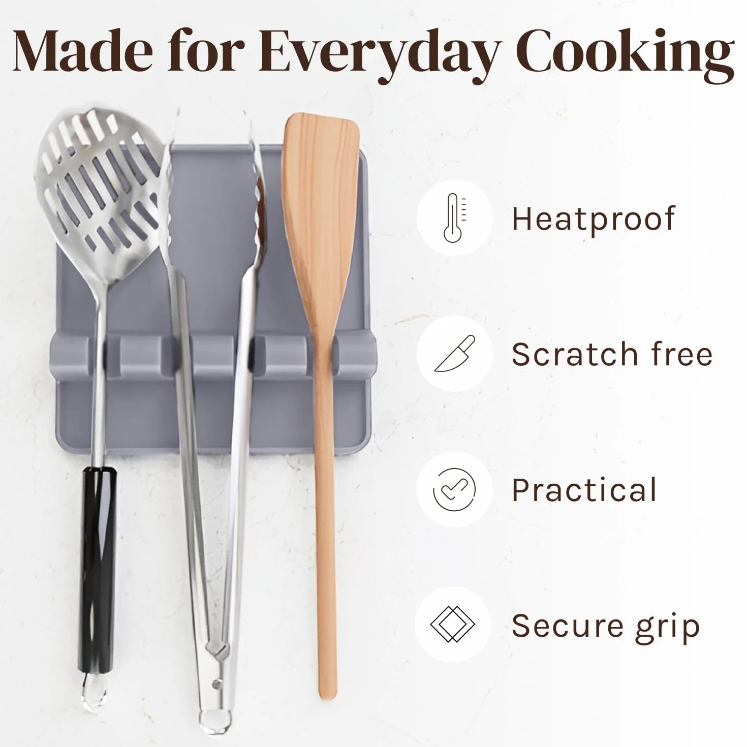 Silicona Gris Reposa Cuchara para Estufa con Almohadilla de Goteo (2 Conjuntos) Descansa Utensilio y Soporte de Cuchara para Mostrador de Cocina Libre de BPA