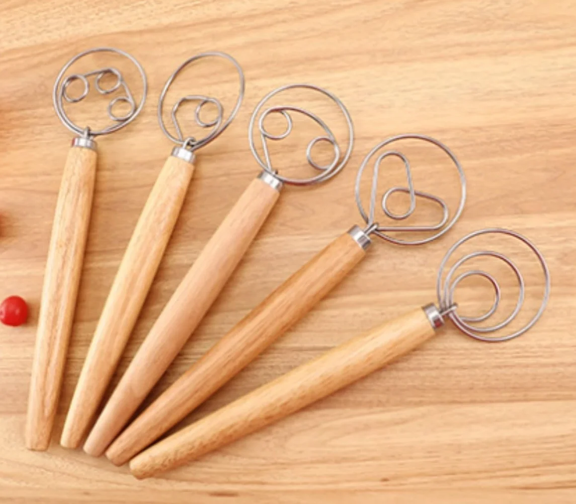 Varillas de Batir para Cocinar Mezclador De Madera For Masa De Pan, Acero Inoxidable, Adecuado For Amasadora, Herramientas For Hacer Pan Huevos, Espumar, Batir(33x8cm)