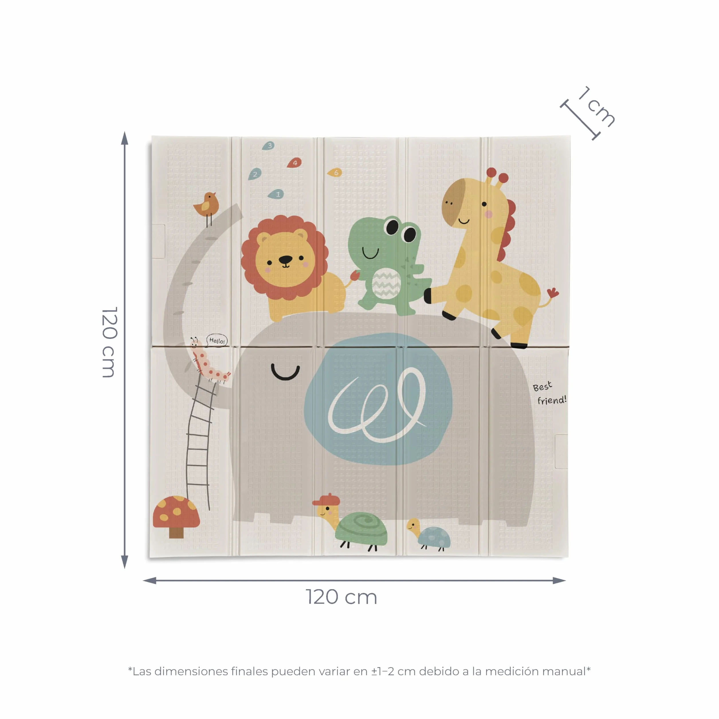 Alfombra de Juegos para Bebé Doble Cara 120x120 cm Plegable con Bolsa de Transporte Leon Arcoiris