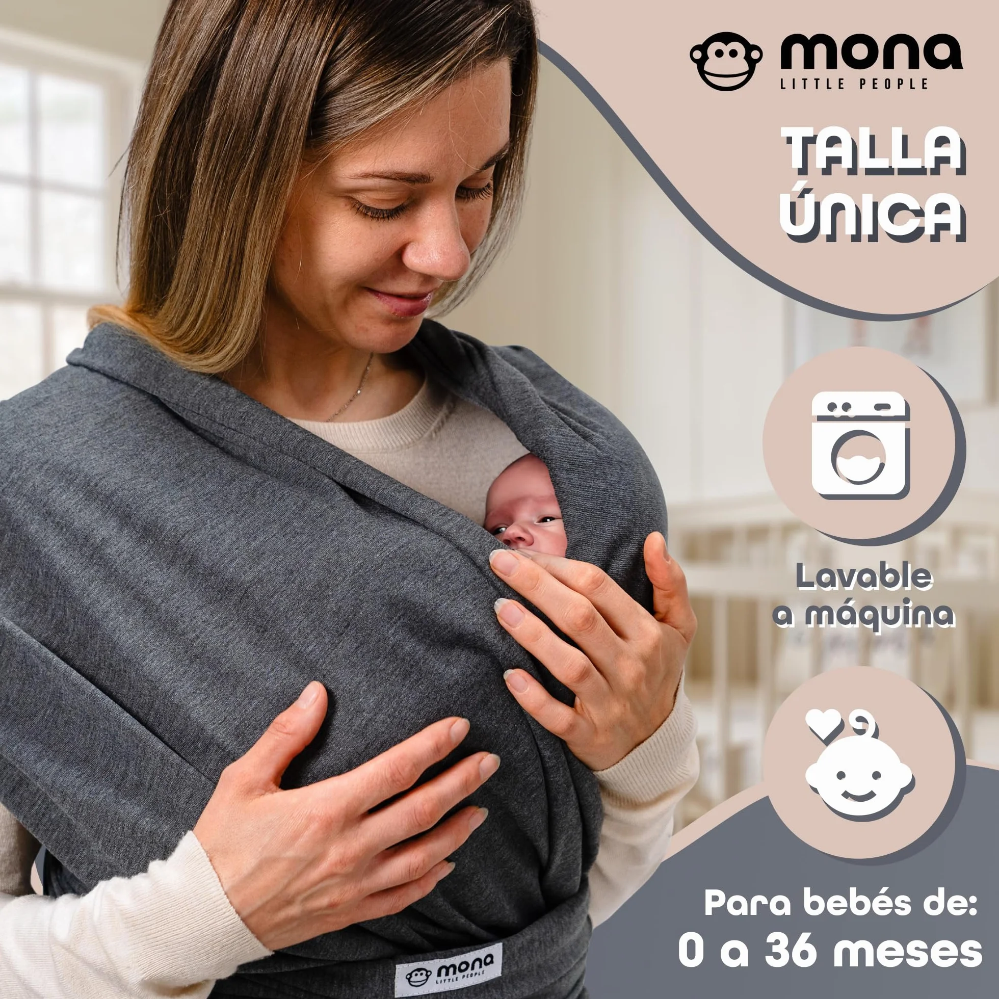 Fular Portabebés Ergonómico Transpirable Algodón Suave para Recién Nacidos hasta 15 kg Unisex con Bolsa y Babero