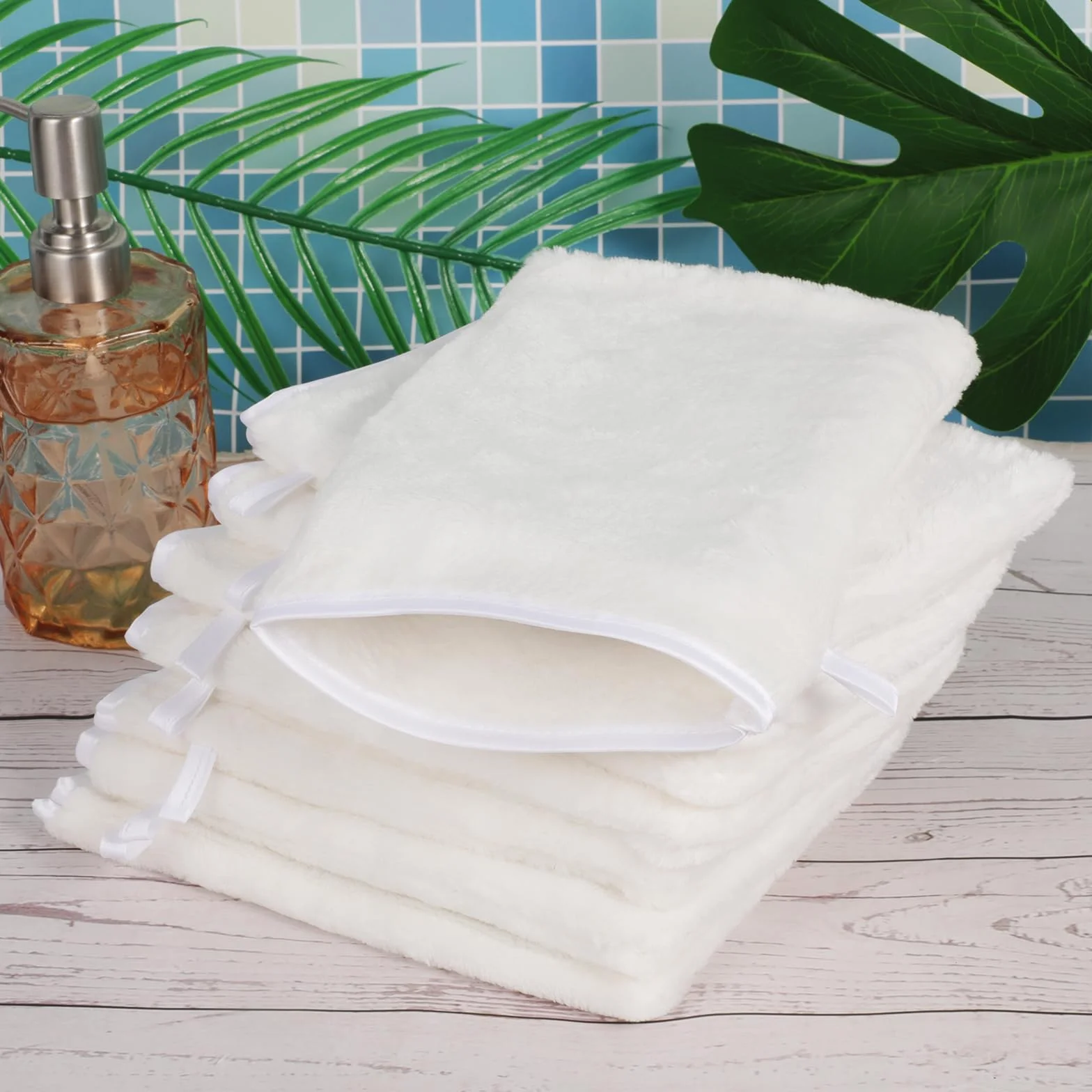 Manoplas Baño Toallas Baño Toalla Facial Toalla Cara Toalla Microfibra Toallas Lavabo Esponja Bebe Recien Nacido Toalla Desmaquillante Reutilizable Limpieza Facial 15x21cm Franela 8 Blanco