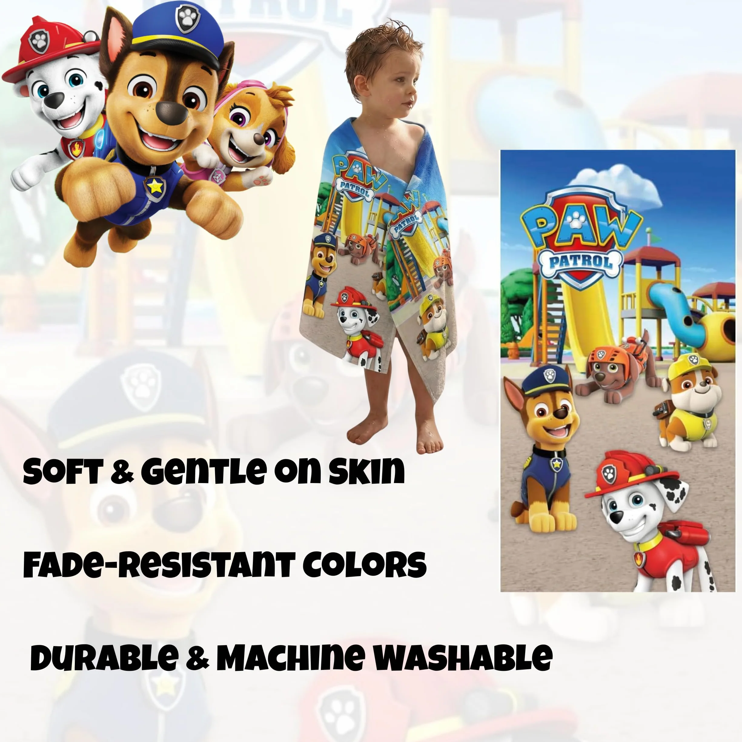 BrandMac Toalla de playa y baño de la Patrulla Canina de 70 x 140 cm, 100 % algodón, suave y absorbente, toalla de baño y natación para niños, toalla oficial de la Patrulla Canina, ideal para playa