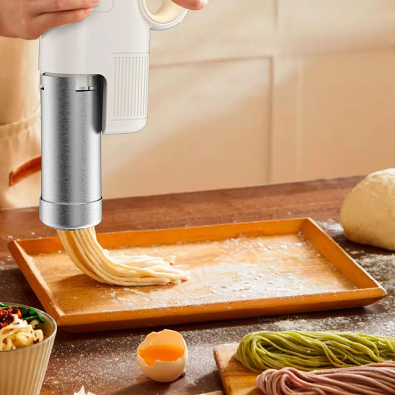 Cryfokt Máquina para Hacer Fideos Eléctrica, Máquina para Hacer Fideos de Mano, Prensado de Masa Eficiente para Familias Ocupadas y Entusiastas de la Pasta, Cocina Doméstica