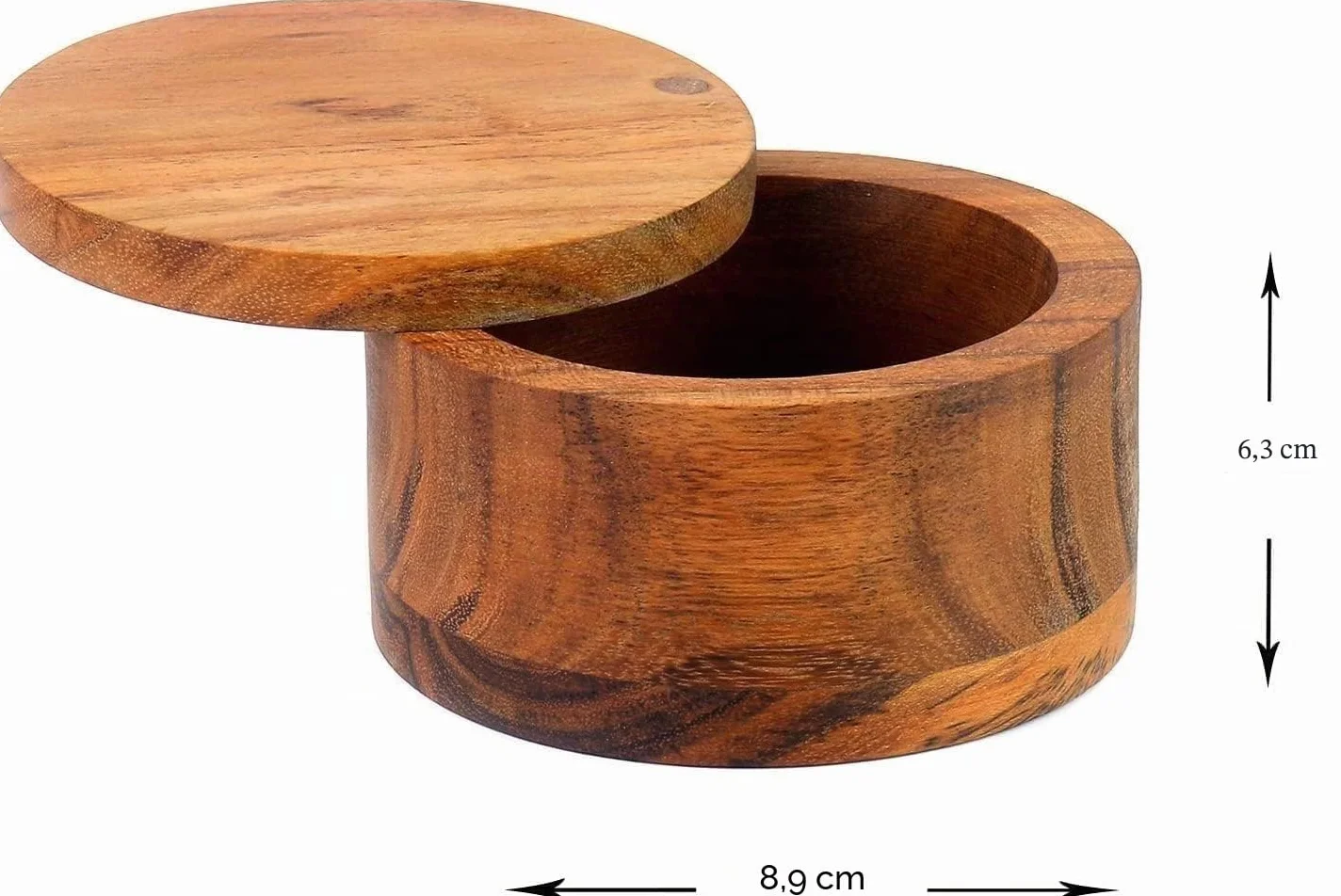 Kaizen Casa cajas de sal de madera para cocina o comedor con compartimento único para sal, especias, hierbas, condimento y madera de acacia hecha a mano.