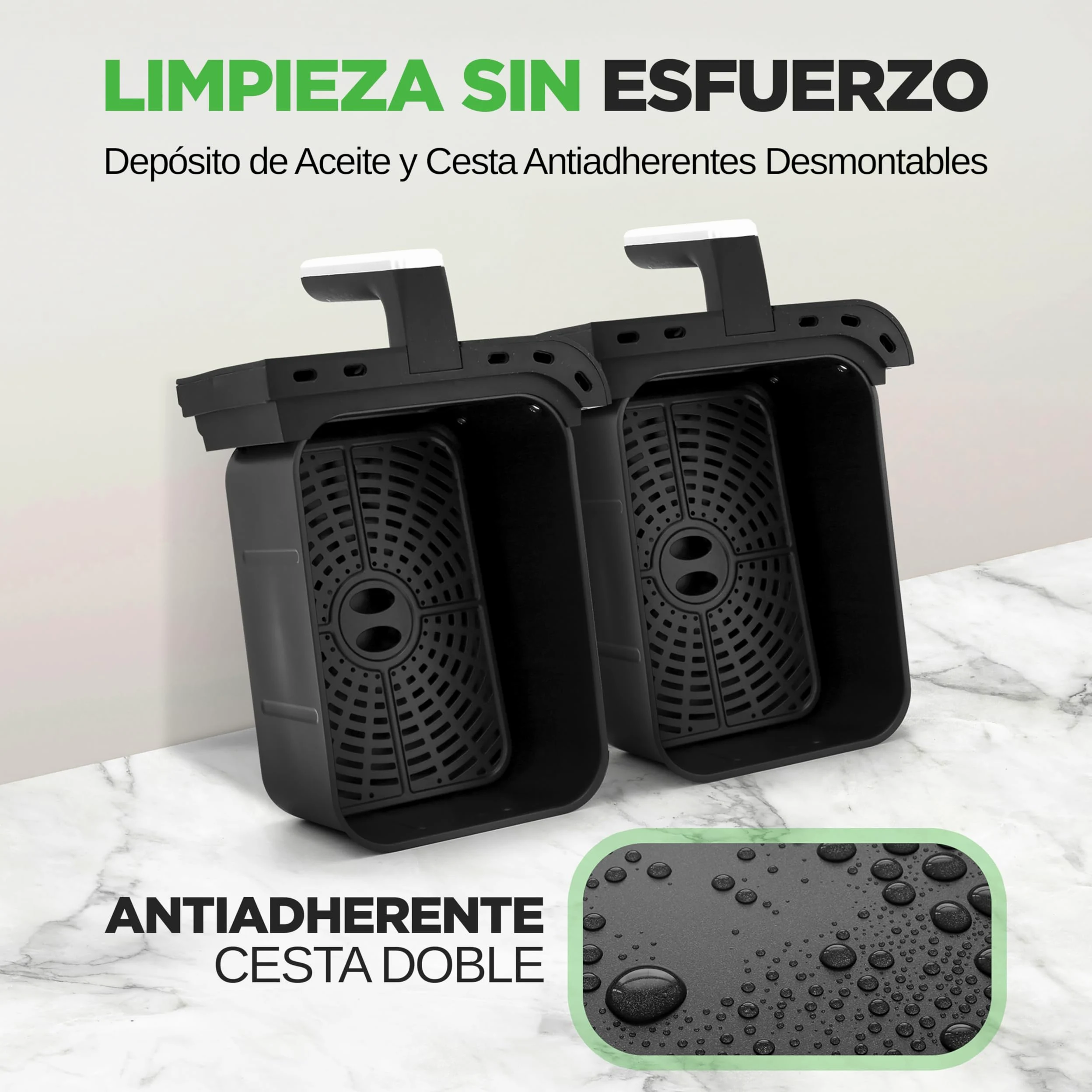 Nutrichef Freidora de Aire, 8.3L, Doble Canasta, Capacidad de 4.1L por Cesta, 9 Modos de Coccion Preestablecidos, Tamaño Familiar