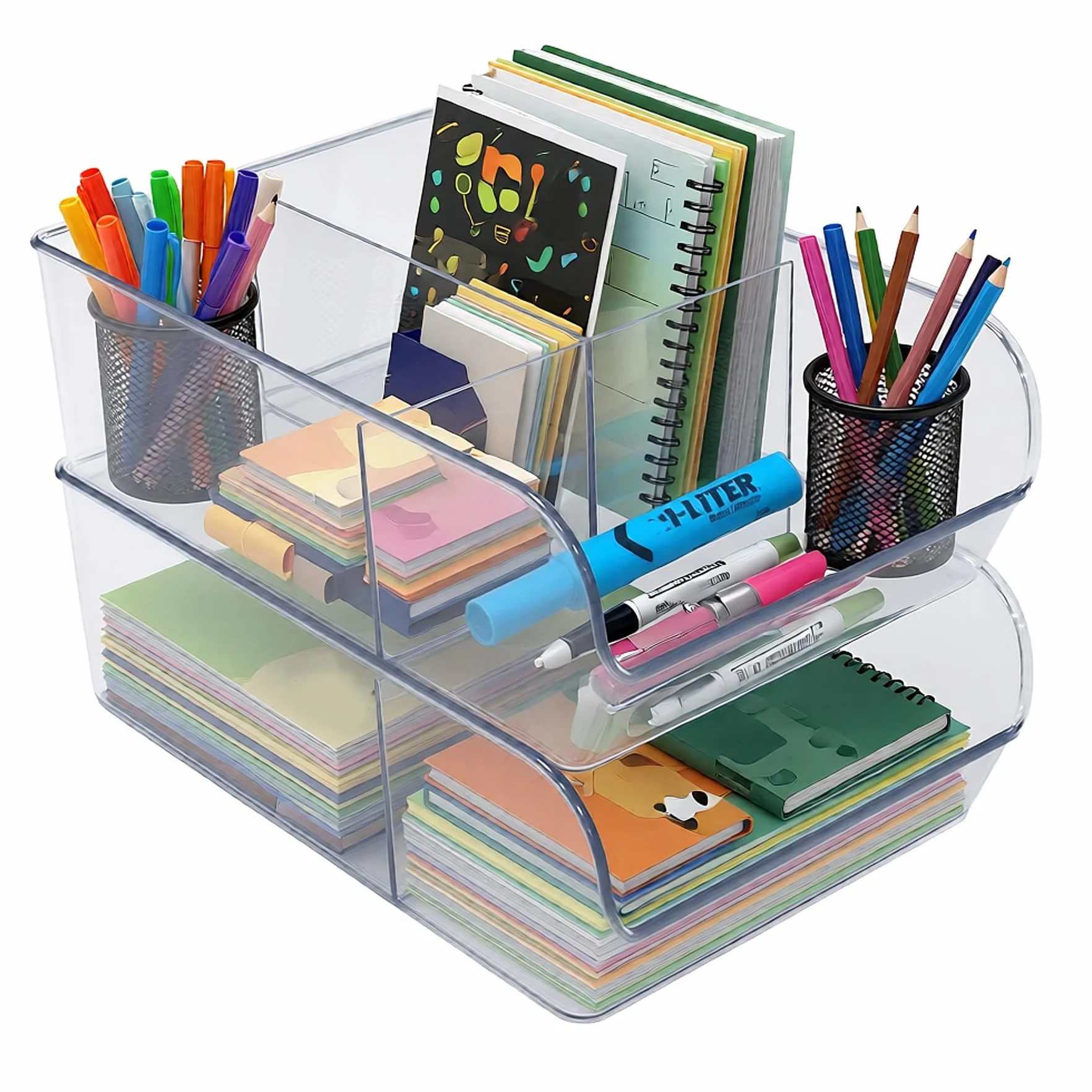 Azar Displays 556752-4PK - Contenedor de almacenamiento transparente con divisores, organizador apilable de múltiples compartimentos para cocina, baño, despensa y oficina, plástico sin BPA (paquete de