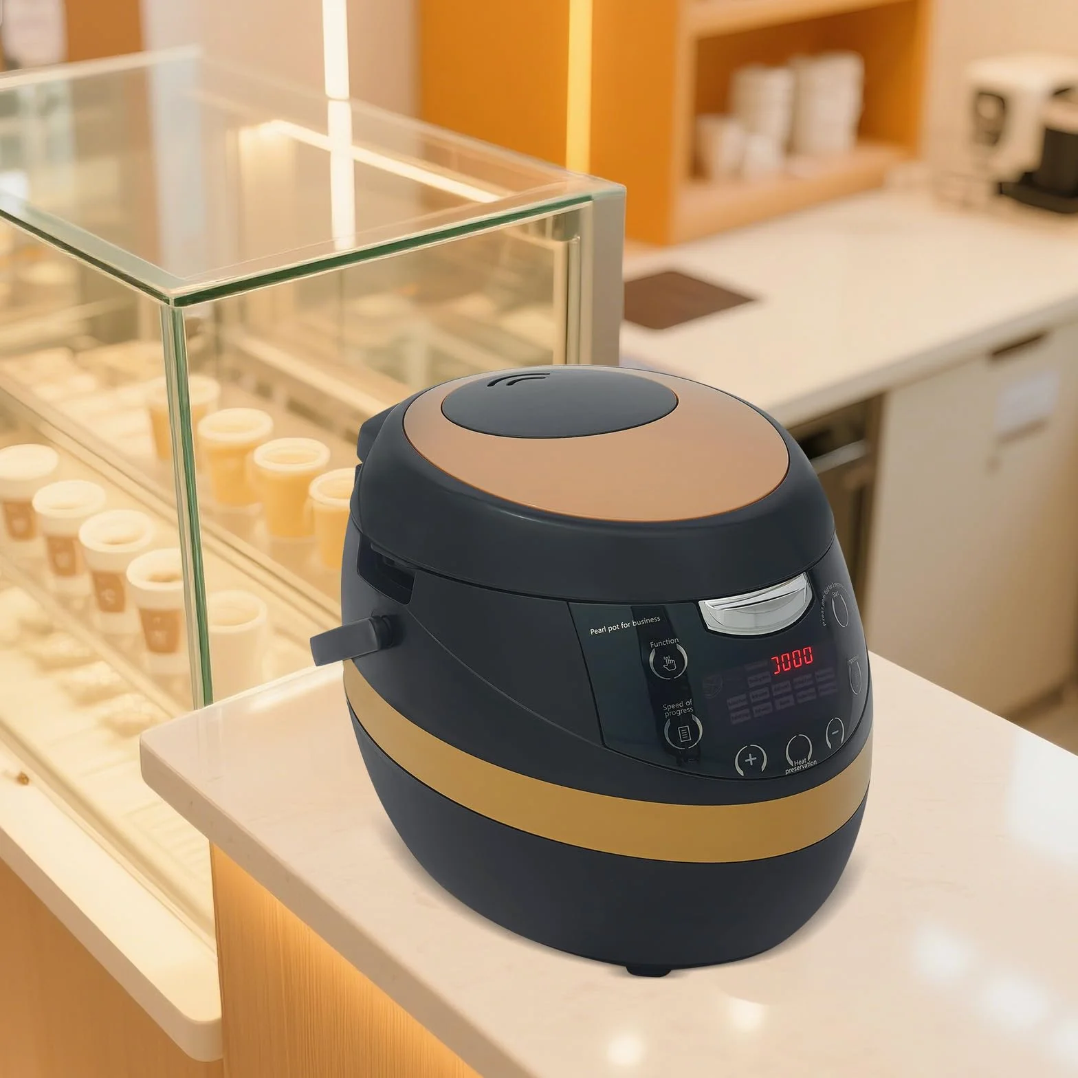 Máquina de cocina de tapioca de 8 litros, olla automática de perlas con revestimiento antiadherente, olla de tapioca de 1200 W, olla de perlas comercial con 12 temporizadores y modo de mantenimiento