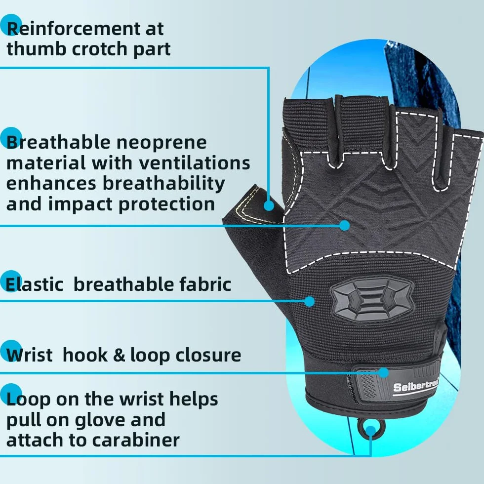 Seibertron Half Finger Padded Palm Climbing Gloves for Rock Climbing, Rescue, Outdoor Sports