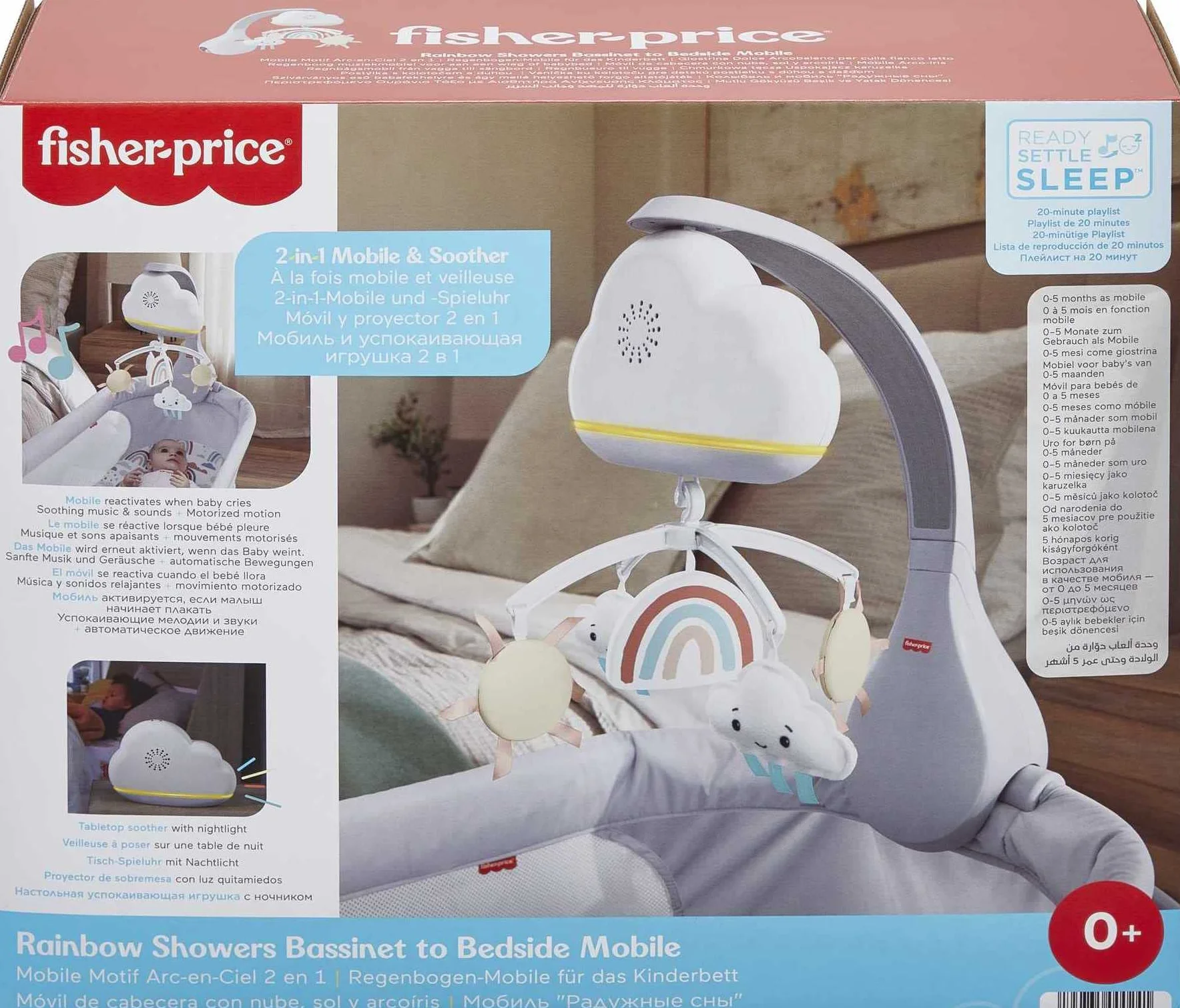 Fisher-Price Móvil Lluvia y arcoíris para Cuna con Sonidos y Luces, HBP40
