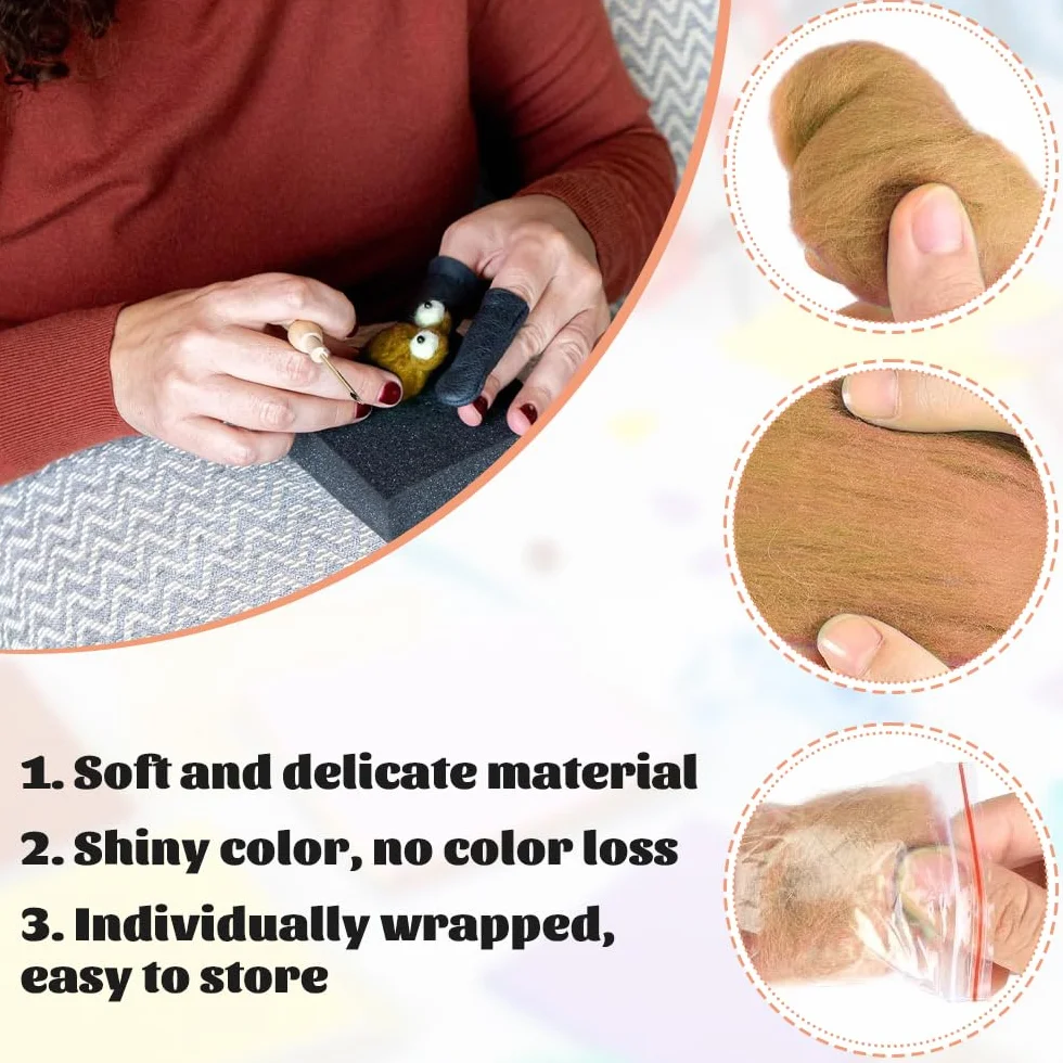 NAROSEBE 10 Rollos de Lana de Fieltro con Aguja Lana de Oveja Natural para tejer - 10 Colores Lana de Oveja Natural para Tejer 10 Gramos Cada Uno kit Fieltro de Lana para Manualidades 100g