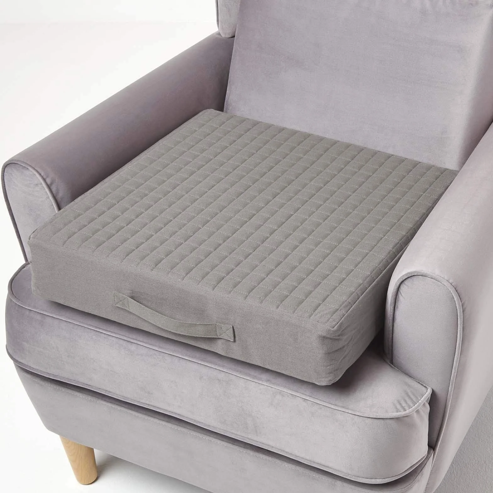 HOMESCAPES - Cojín elevador para sillón acolchado gris con funda extraíble de 50 cm cuadrados, 10 cm de profundidad, con espuma ortopédica firme para asiento, almohadilla con funda lavable de 100%