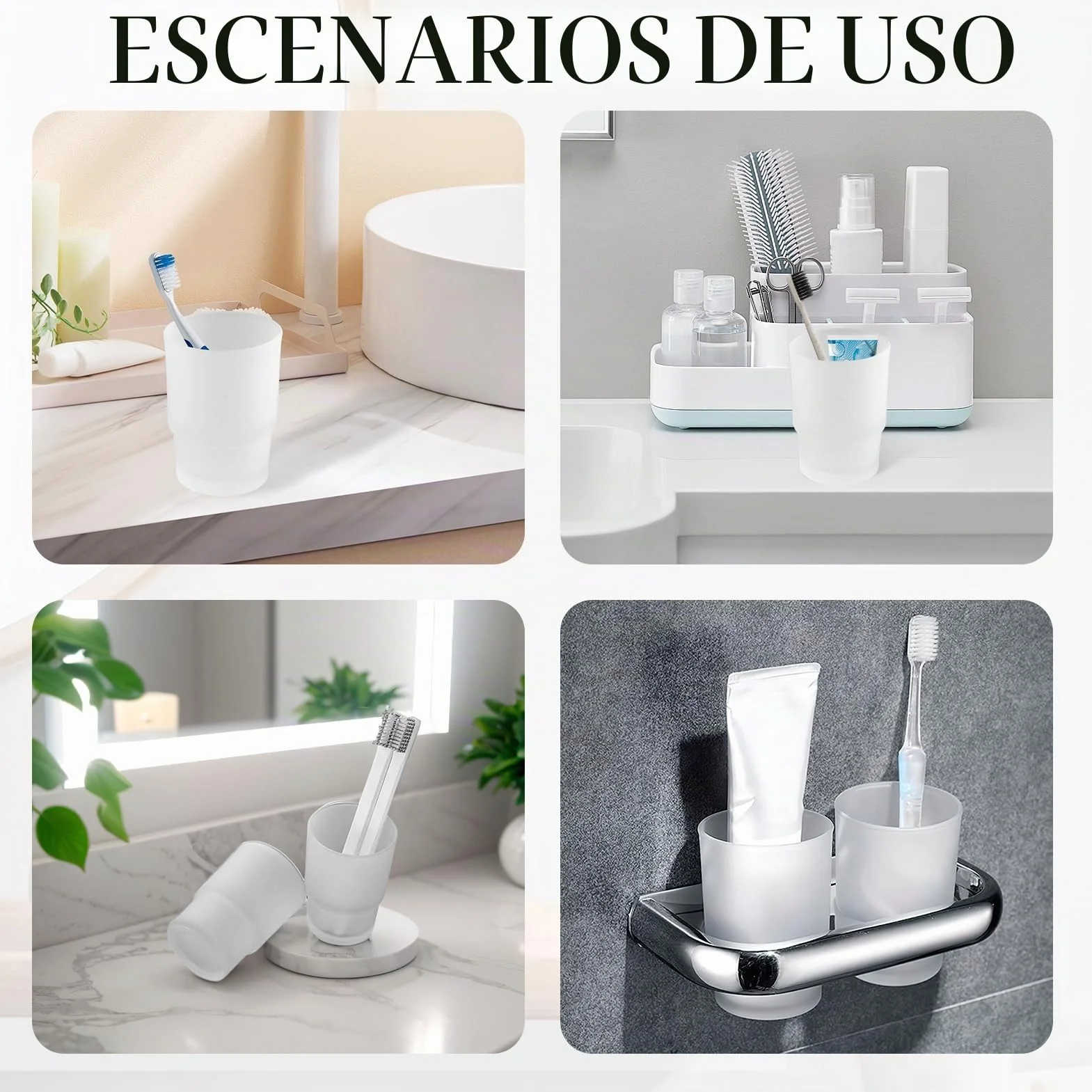 Juego de 2 Vasos para Cepillos de Dientes de Cristal Satinado, Vaso de Repuesto de para Baño, Superficie Mate para una Limpieza sin Residuos, Estilo Elegante y Funcional