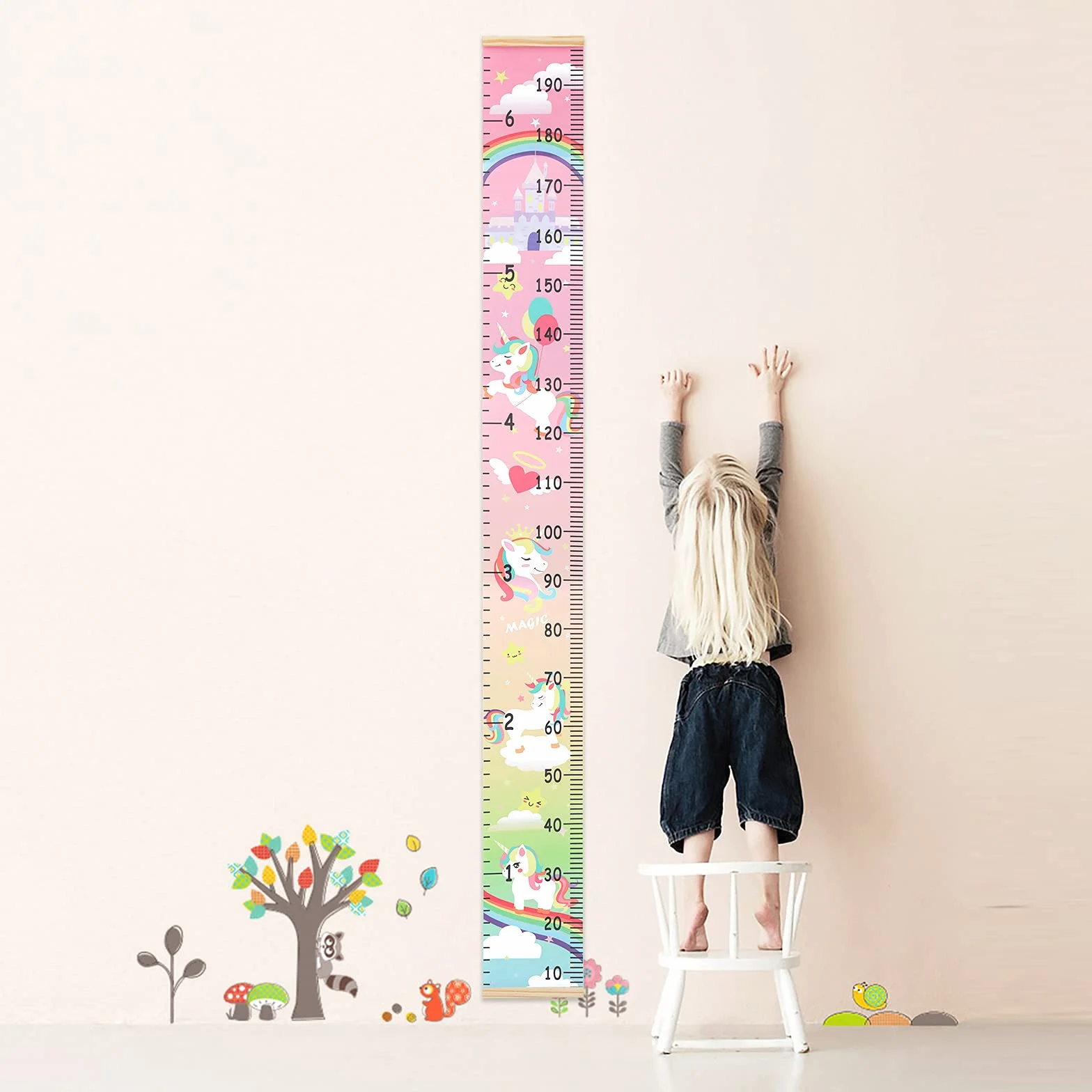 Hifot Niños Unicornio Gráfico de Crecimiento de Altura Medición Pared Colgante 74.8 x 7.87 Pulgadas Decoración Habitación