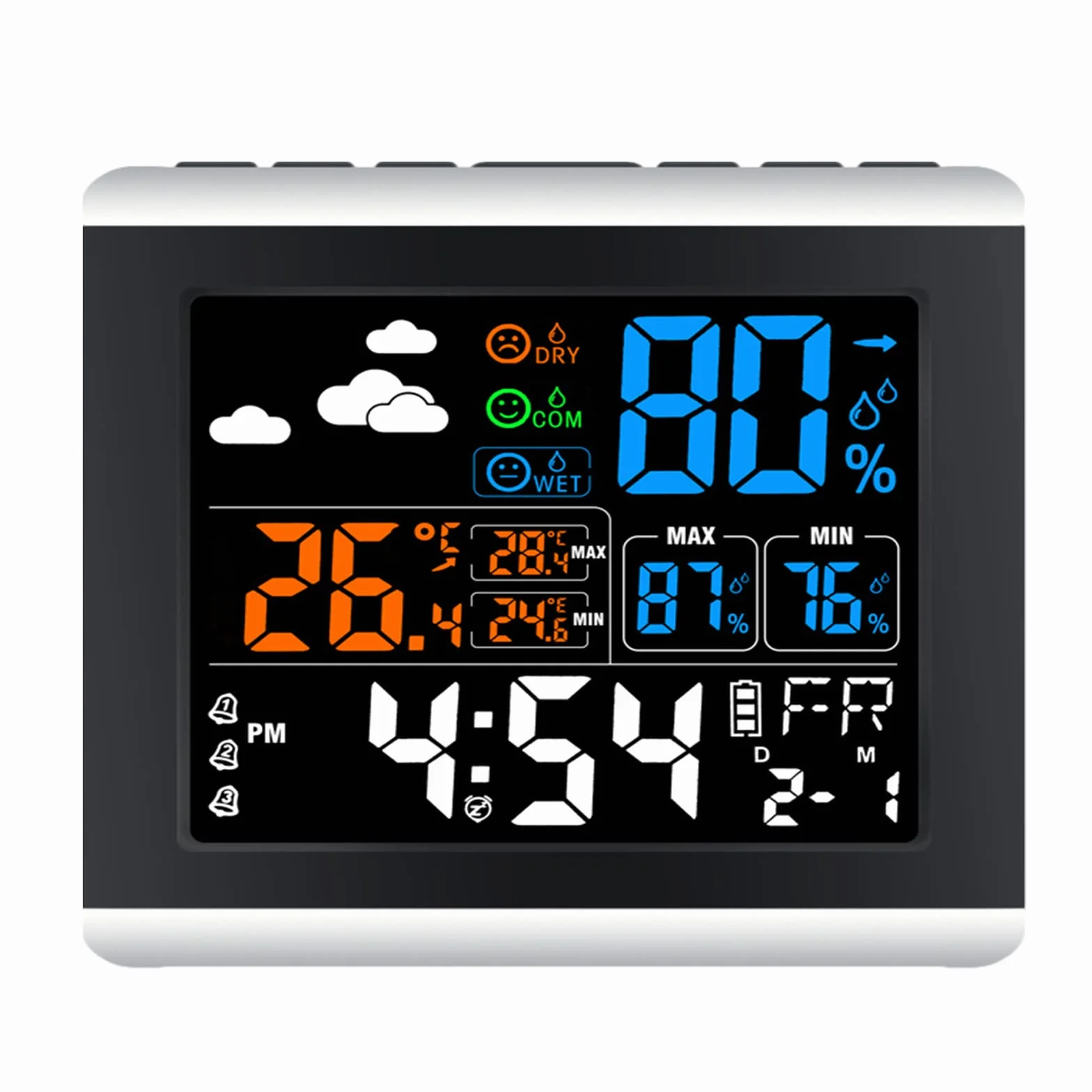 Chesoon Reloj Electrónico Pantalla Grande a Color con Luz de Fondo Activada por voz Medidor de Temperatura y Humedad Interior Simulación del Pronóstico del Tiempo para Sala de Estar Dormitorio SJ67