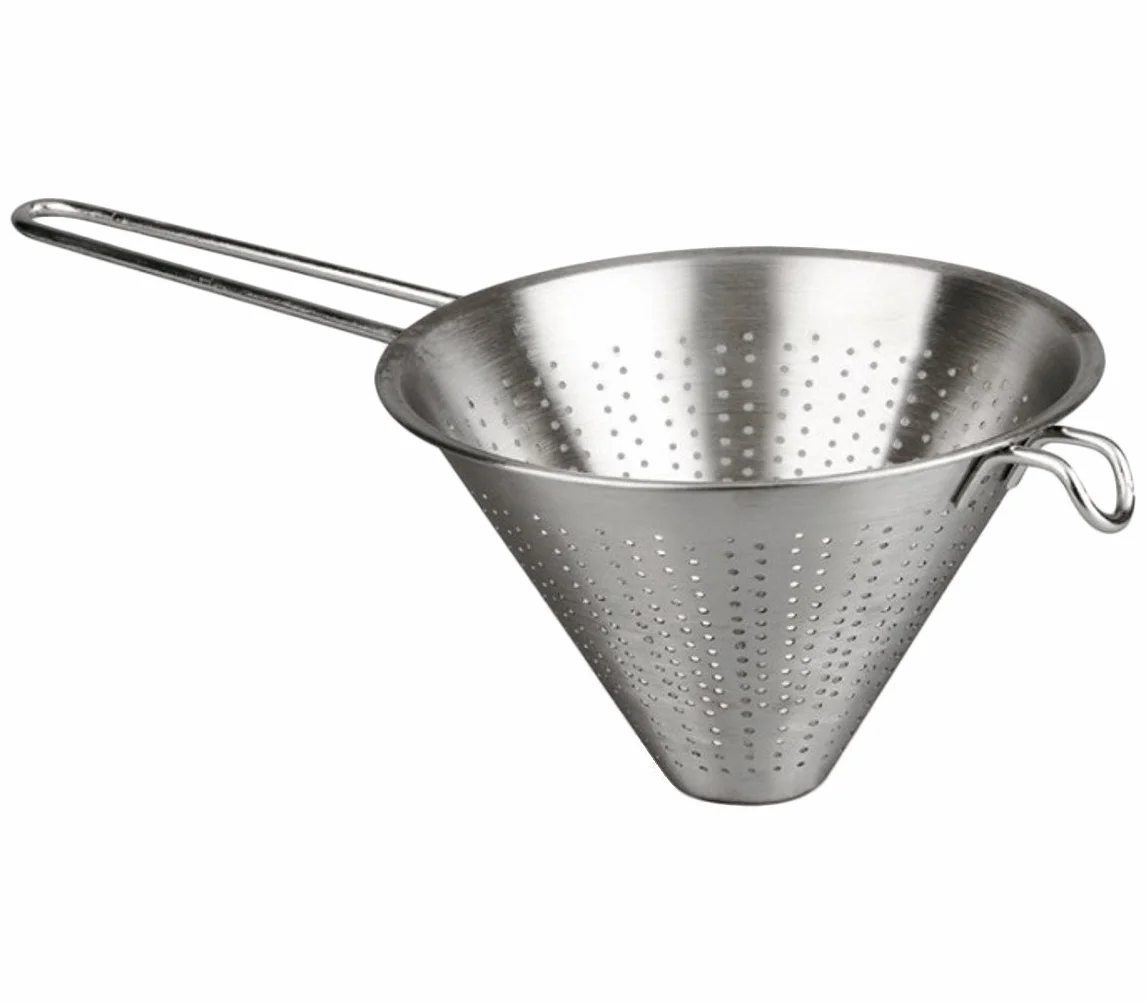 MGE - Colador Chino de Cocina Acero Inoxidable 20 cm - Escurridor y Tamiz para Pasta, Verduras, Frutas y Caldos - Colador Profesional Resistente Apto Lavavajillas