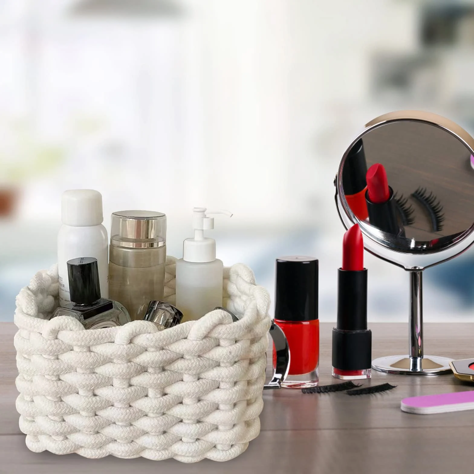 Cestas Almacenaje de Cuerda de Algodón, Canastas Tejidas Organizadoras Decorativas para Baño Armarios Cajones