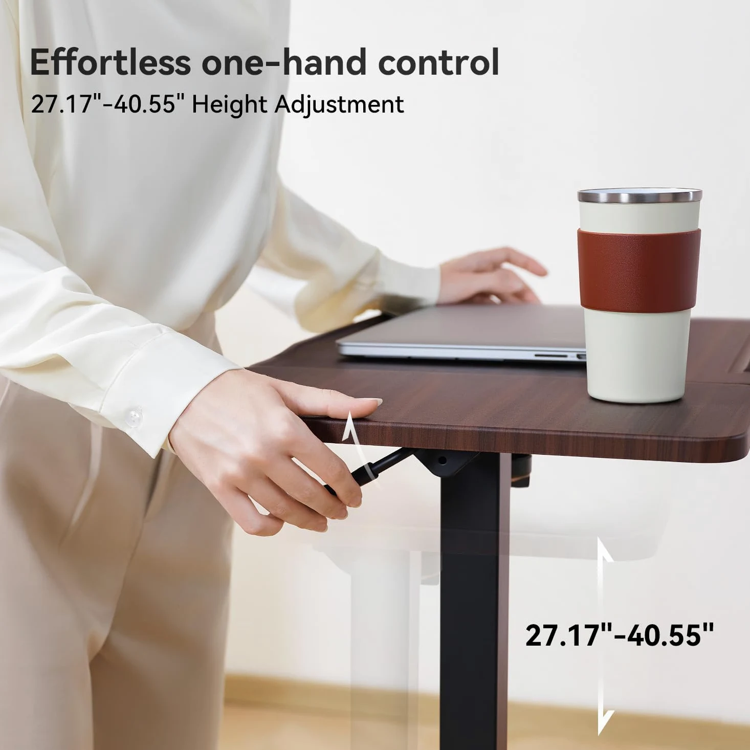 SIHOO D01 Escritorio Elevable Mesa Escritorio con Ruedas - Montaje Sencillo, Ajustable en Altura Neumático para Portátil/Cama/Uso Médico Hospital (Madera de Arce en Acabado Blanco)