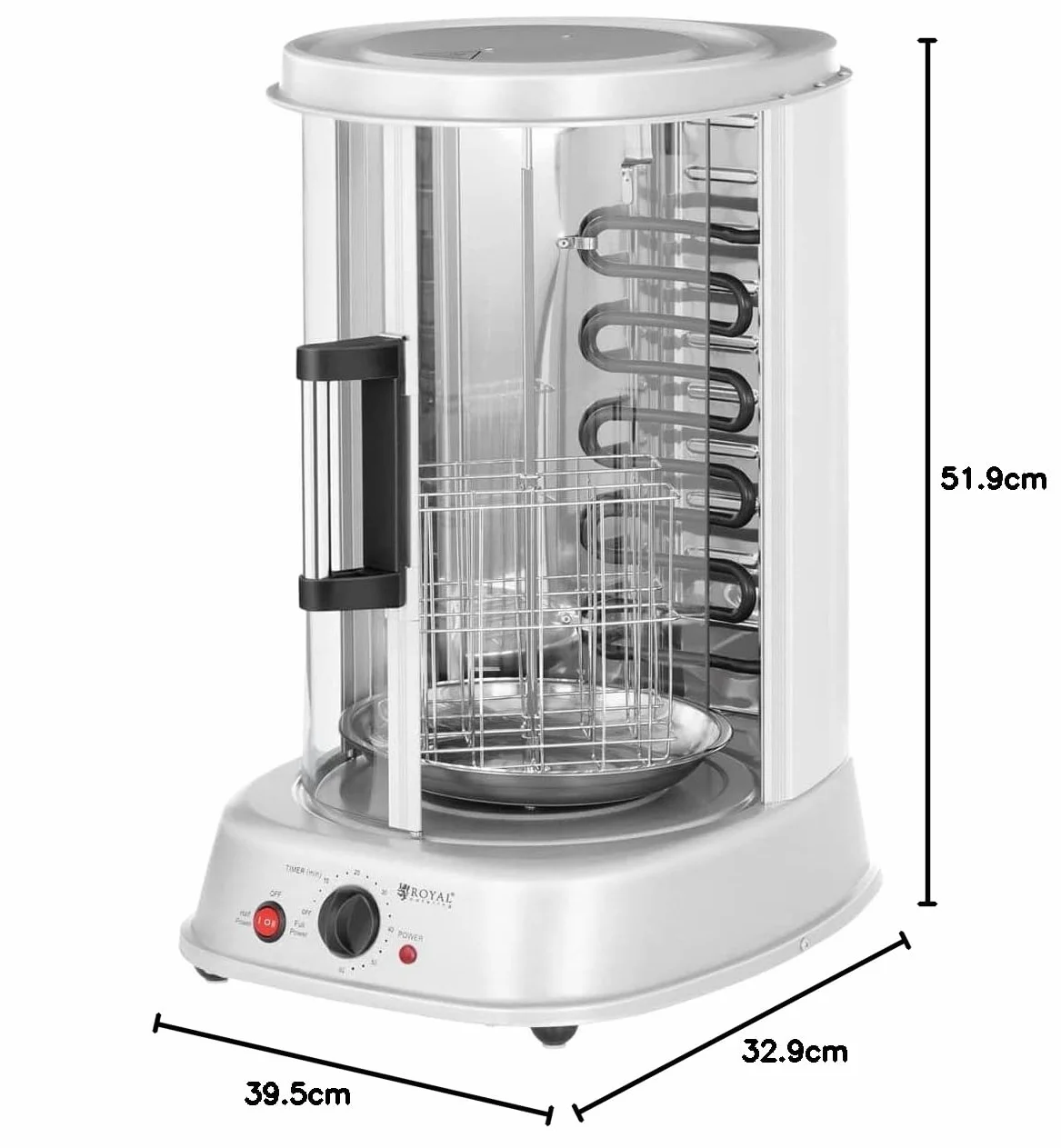 Royal Catering Asador Vertical Giratorio Grill RCGV-1800 (4-in-1, 1.800 W, Temperatura hasta 160 °C, Temporizador 60 min)