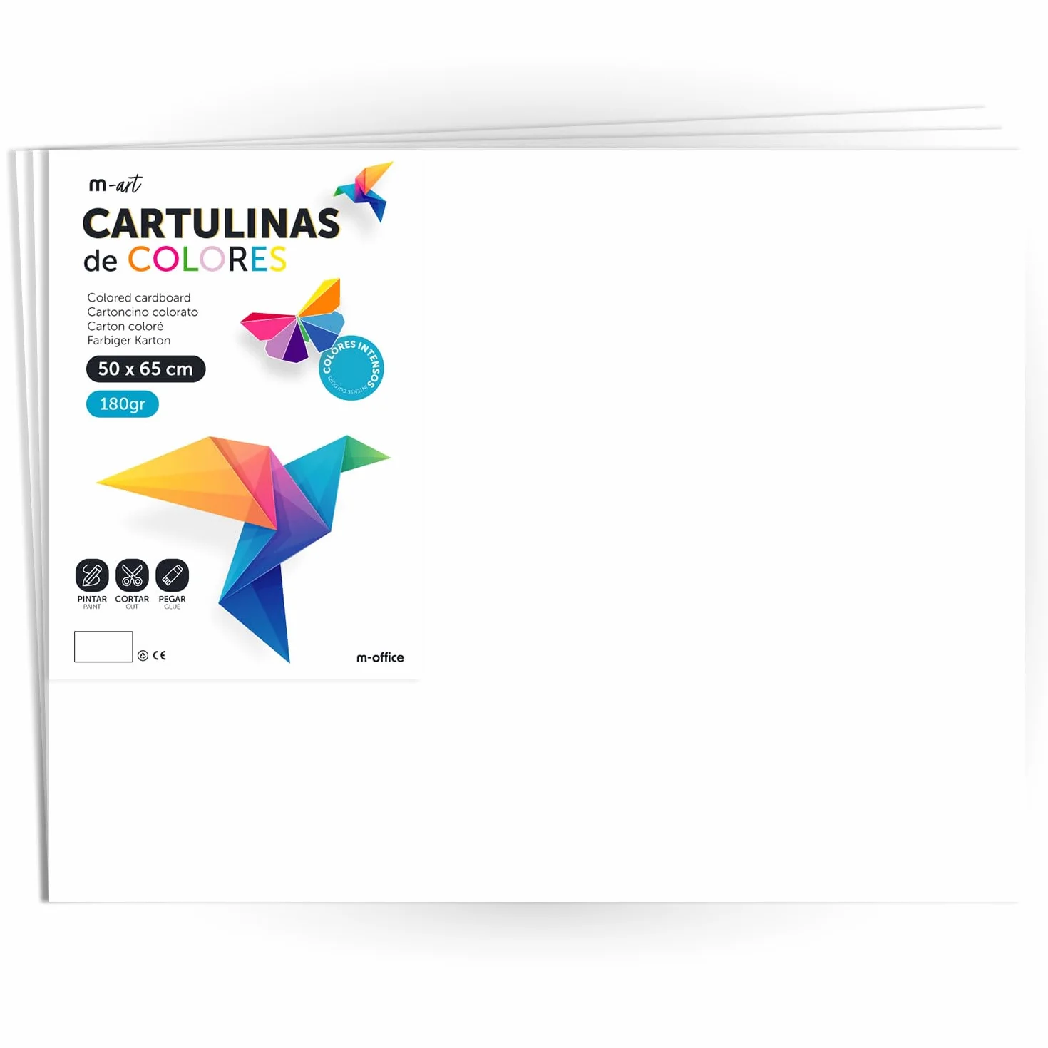 Cartulina de Colores, Cartulina Grande 50x65 cm de Colores Claros e Intensos, Cartulinas de Colores 180gr para Manualidades, Diseños Creativos y Proyectos de Arte · m-office (x10 hojas, blanco)