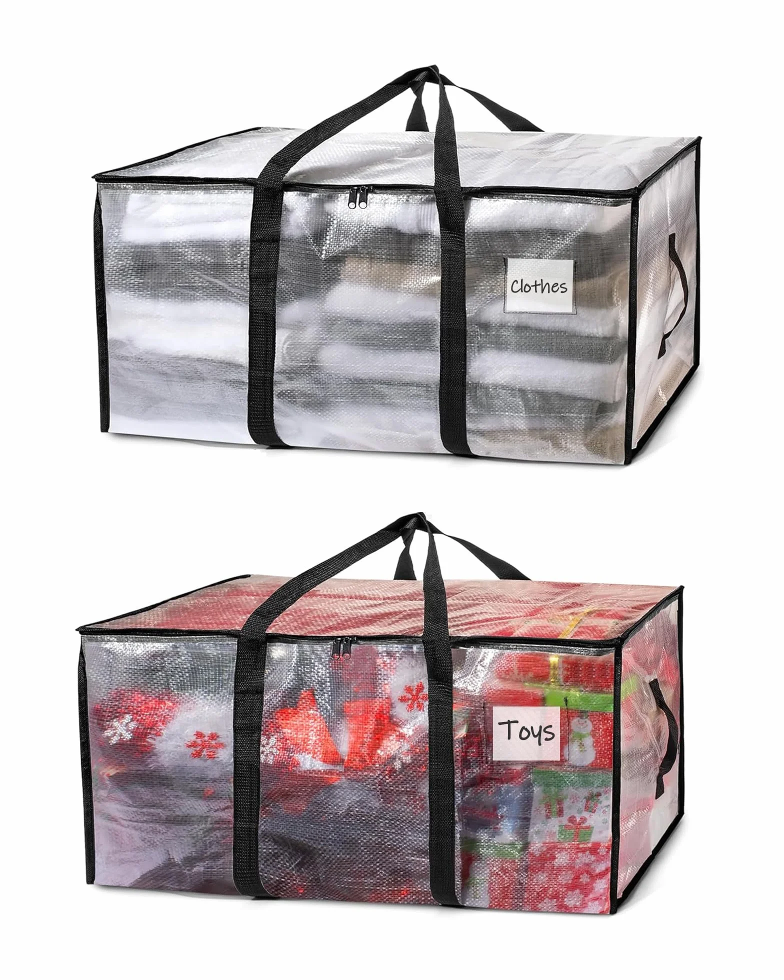 2 Piezas 95L Bolsas de Almacenamiento Grandes con Tapa - Bolsas de Mudanza Transparentes, Organizador de Ropa y Mantas, Impermeable y Plegable para Ropa de Cama, Mudanzas, Hogar y Juguetes
