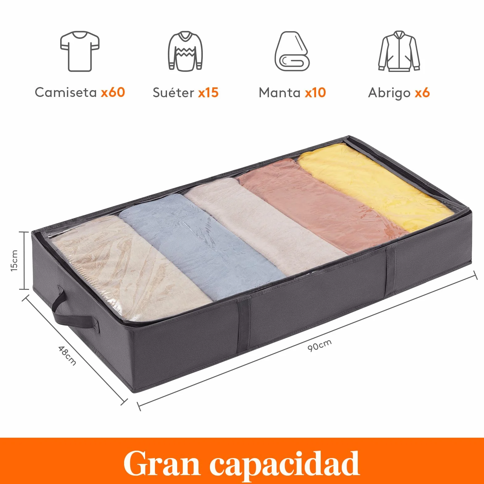 Lifewit Bolsas almacenaje ropa debajo de la Cama, Cajas almacenaje de Gran Capacidad con Asa Reforzada, cajas organizadoras plegables para Mantas, Ropa, Gris, 65 L, 3 Piezas