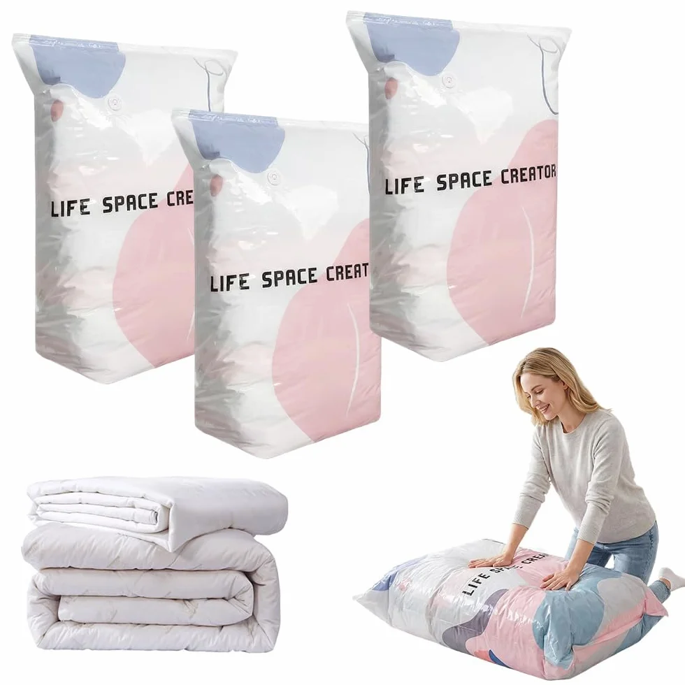 Bolsas de almacenamiento al vacío, 3 bolsas de compresión para ropa, edredones, mantas y ropa de cama, ahorro de espacio, ideal para viajes y hogar, L (100 x 80 x 30 cm)