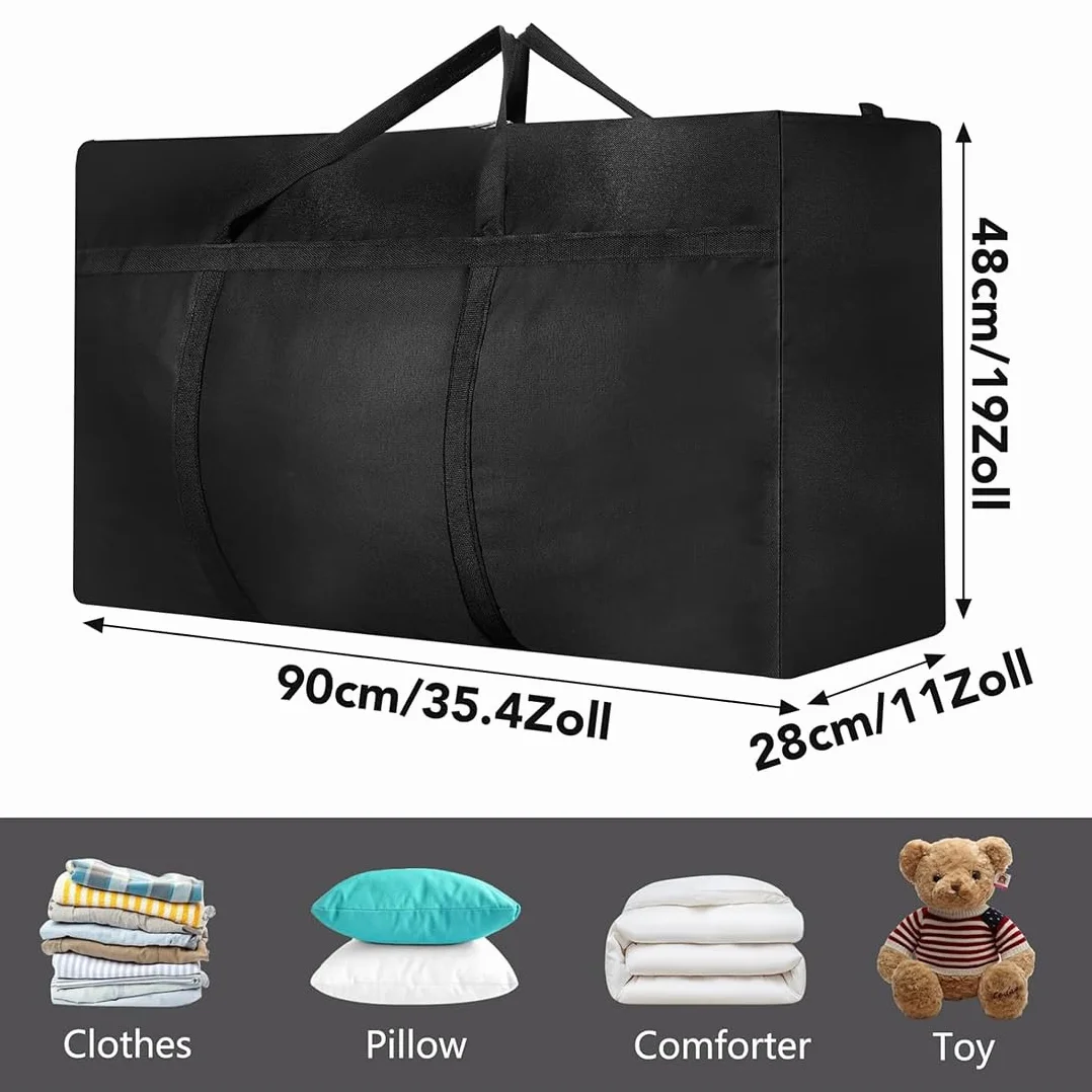 2 Bolsas de Almacenamiento Extragrande de 120 L, Oxford 600D Bolsa de Mudanza Extra Grande con Cremalleras y Asa, Bolsa de Transporte Impermeable para Mudanzas, Edredones, Ropa de Cama, Negro