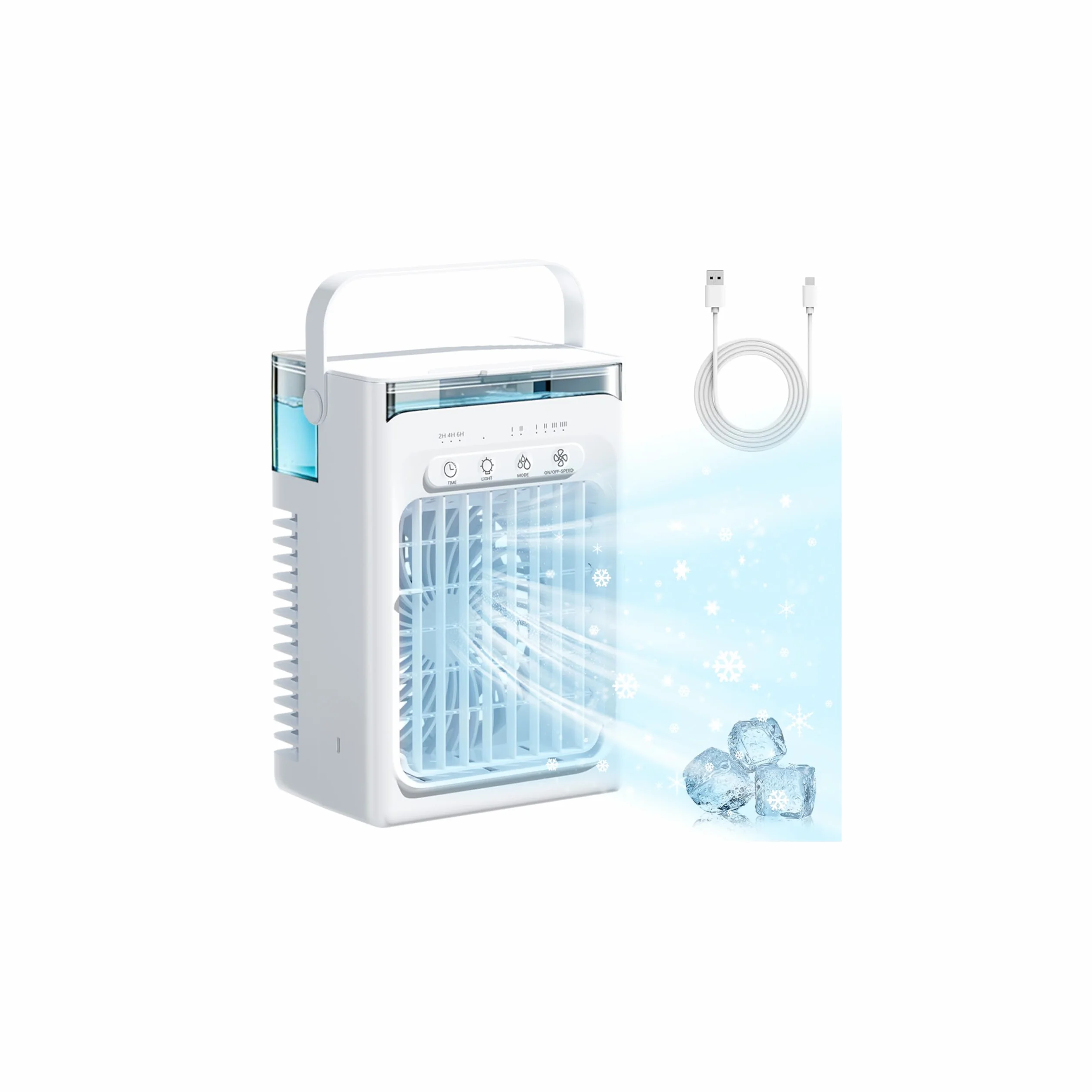 Mini Aire Acondicionado Portatil Silencioso 1000ml,Enfriador de Aire USB, Climatizador Frio Ventilador con hielo, 3 Velocidades, Temporizador 2/4/6H, Luz LED RGB Ideal para Oficina (White)