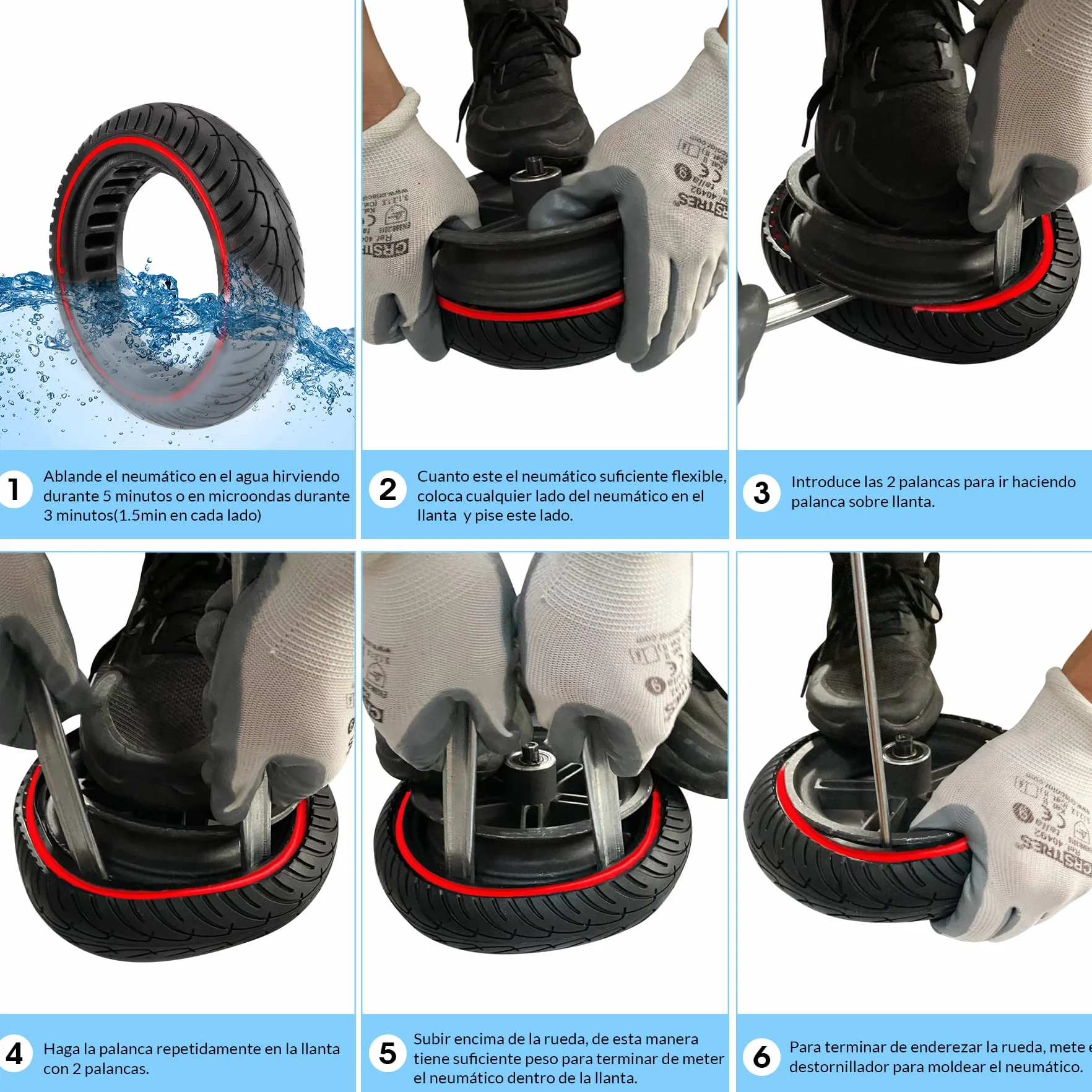 Ruedas Macizas para Patinete Eléctrico 8.5 Pulgadas Compatible con Xiaomi M365 1S Pro 2 Cecotec Serie A Antipinchazos