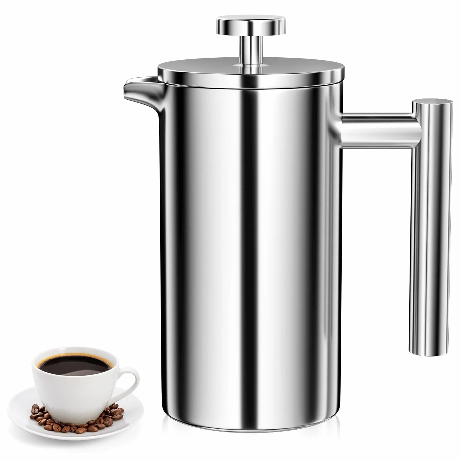 Cafetera de Prensa Francesa 350 ml, Filtro Triple Acero Inoxidable, Resistente al Calor, para Hogar Viajes Camping