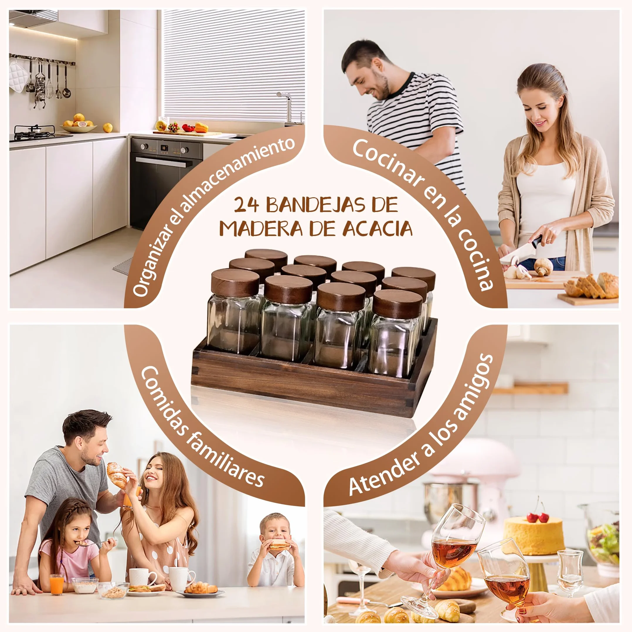SAEIV Especiero Madera,(12 x 120 ml) Botes Especias, Elegante Organizador Cocina, Especiero Cajon, Organizador De Especias Cocina