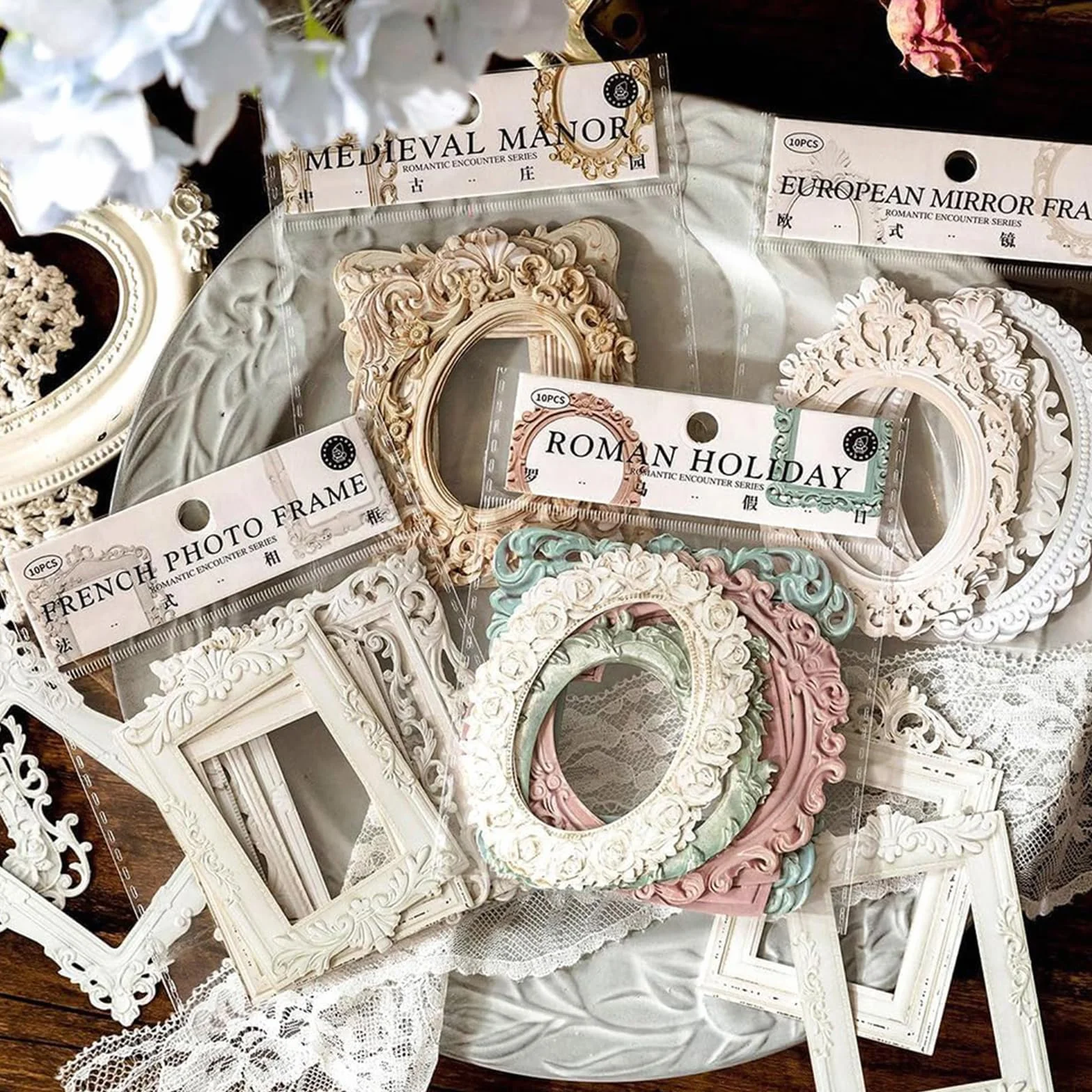 40 hojas de borde de encaje para scrapbook, marco de foto vintage con relieve en hueco, material de fondo para scrapbooking, marco de ventana de papel para diario vintage y accesorios de