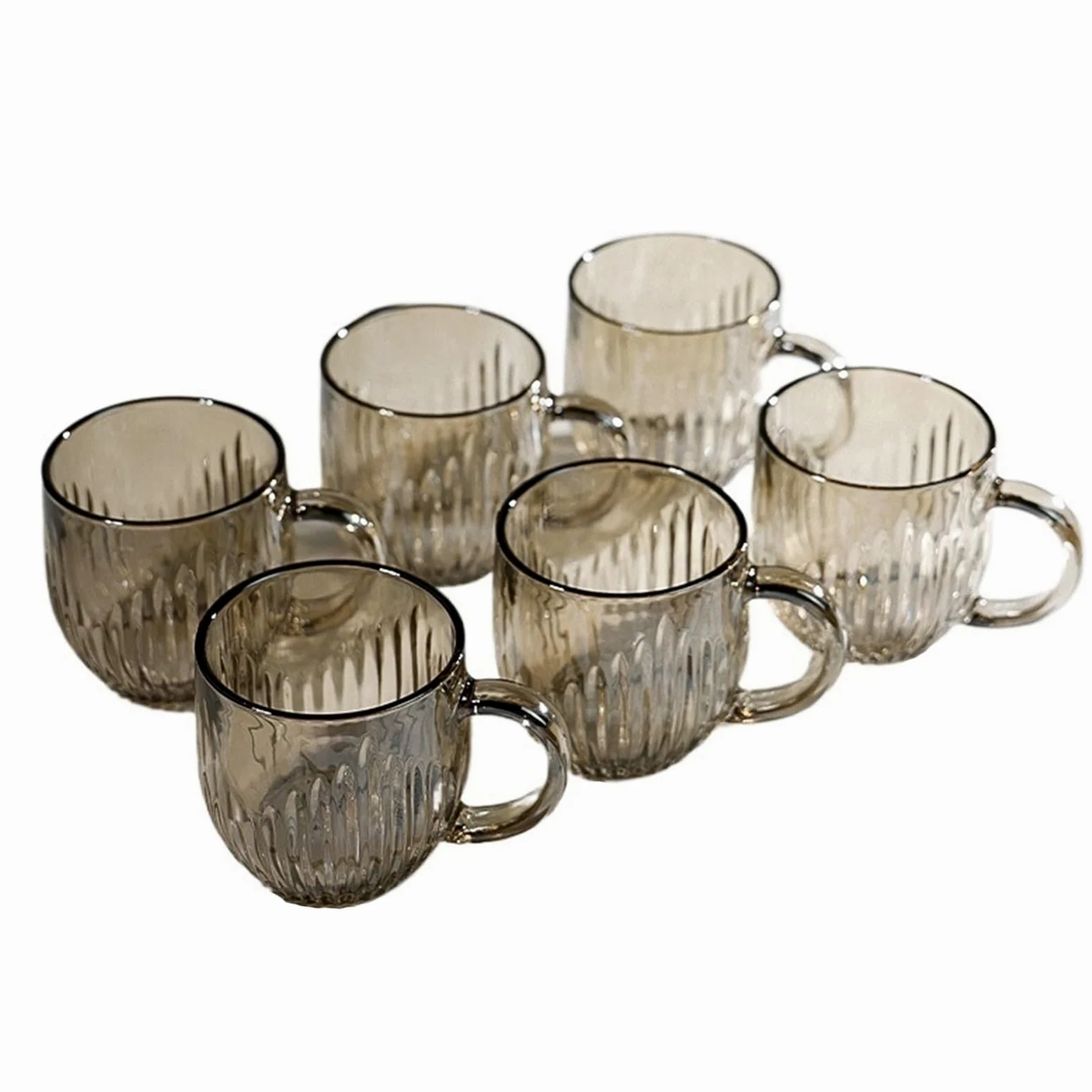 vasos de vidrio Juego de 6 tazas vidrio colores, juego 9 onzas con asa Cristalería de cocina(Bruin)