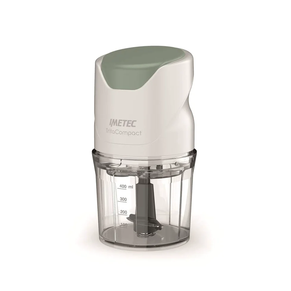 Imetec TritaCompact, Procesador de alimentos, Picadora con 2 cuchillas de acero inoxidable, recipiente de 400 ml, funcionamiento a presión, compacta, 350 W, Libre BPA