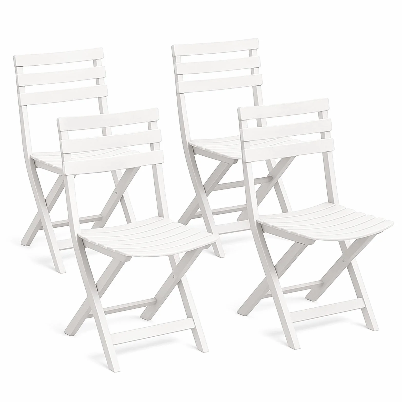 TIENDA EURASIA – Silla Plegable | Pack 4 Uds | Material Resina | Acabado Madera Rugoso | Medidas 41x44x78 cm | Respaldo Sólido | Peso Máximo 120 Kg | Portátil (Blanco)