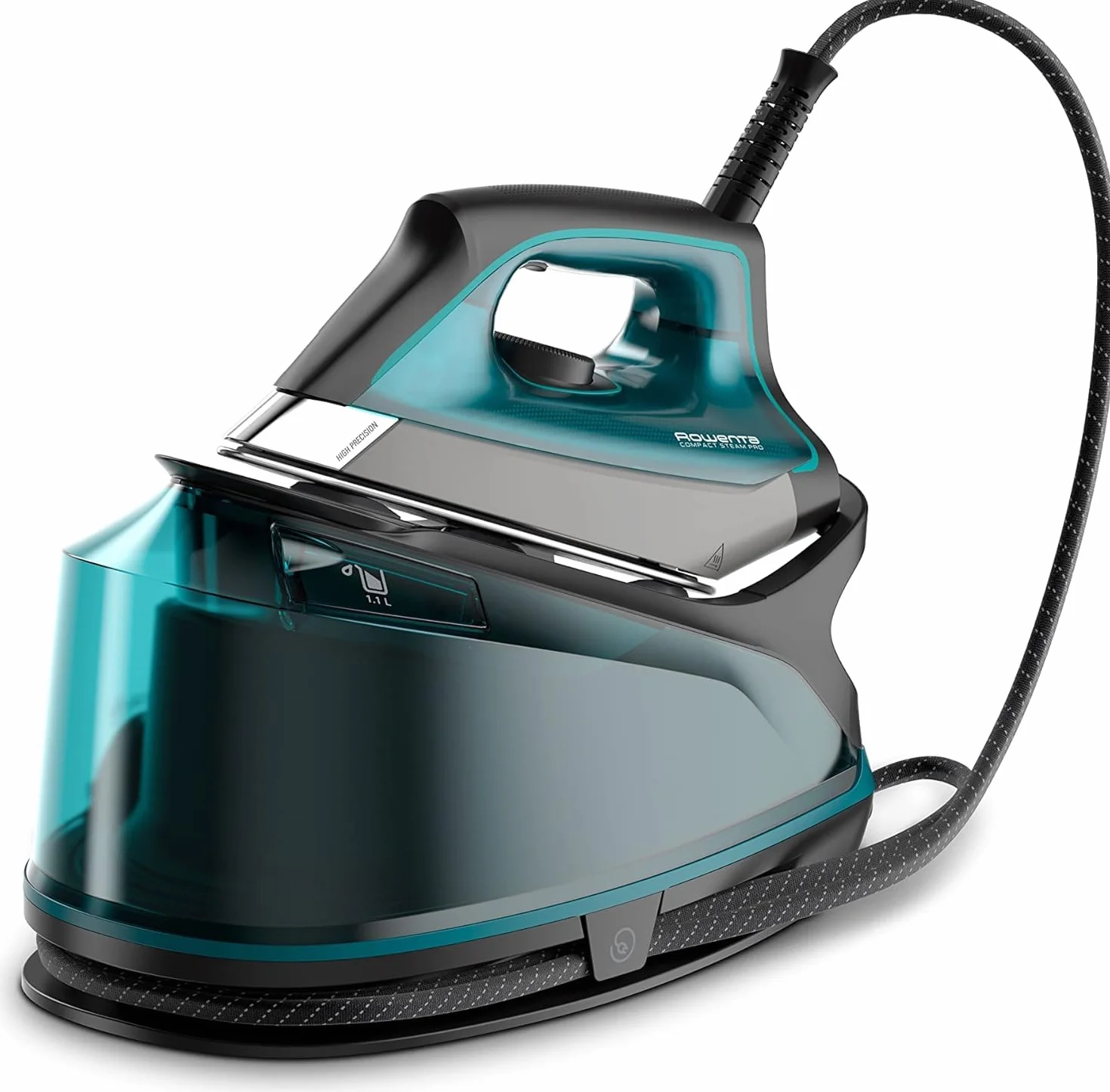 Rowenta Compact Steam Pro Centro de planchado, 6.3 bares de presión, golpe de vapor de 325 g/minuto, suela antiarañazos deslizante, sistema eco, Color Azul/Negro DG7623
